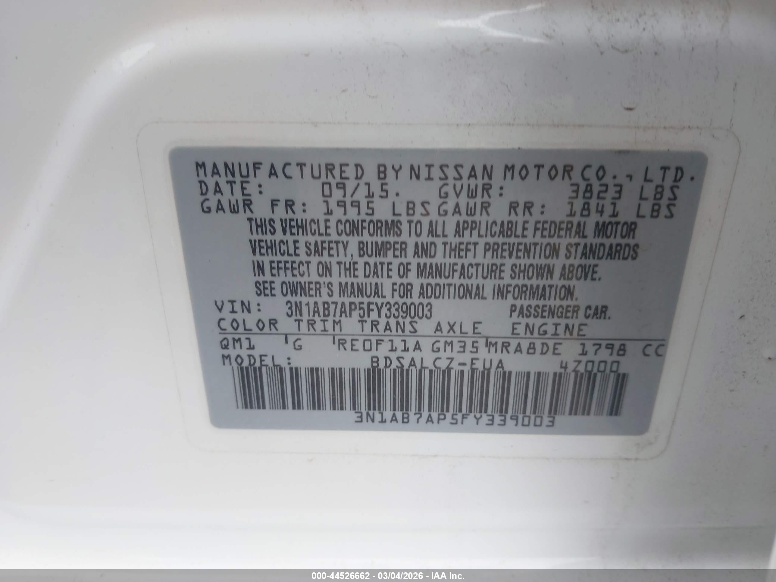 2015 Nissan Sentra S White vin: 3N1AB7AP5FY339003
