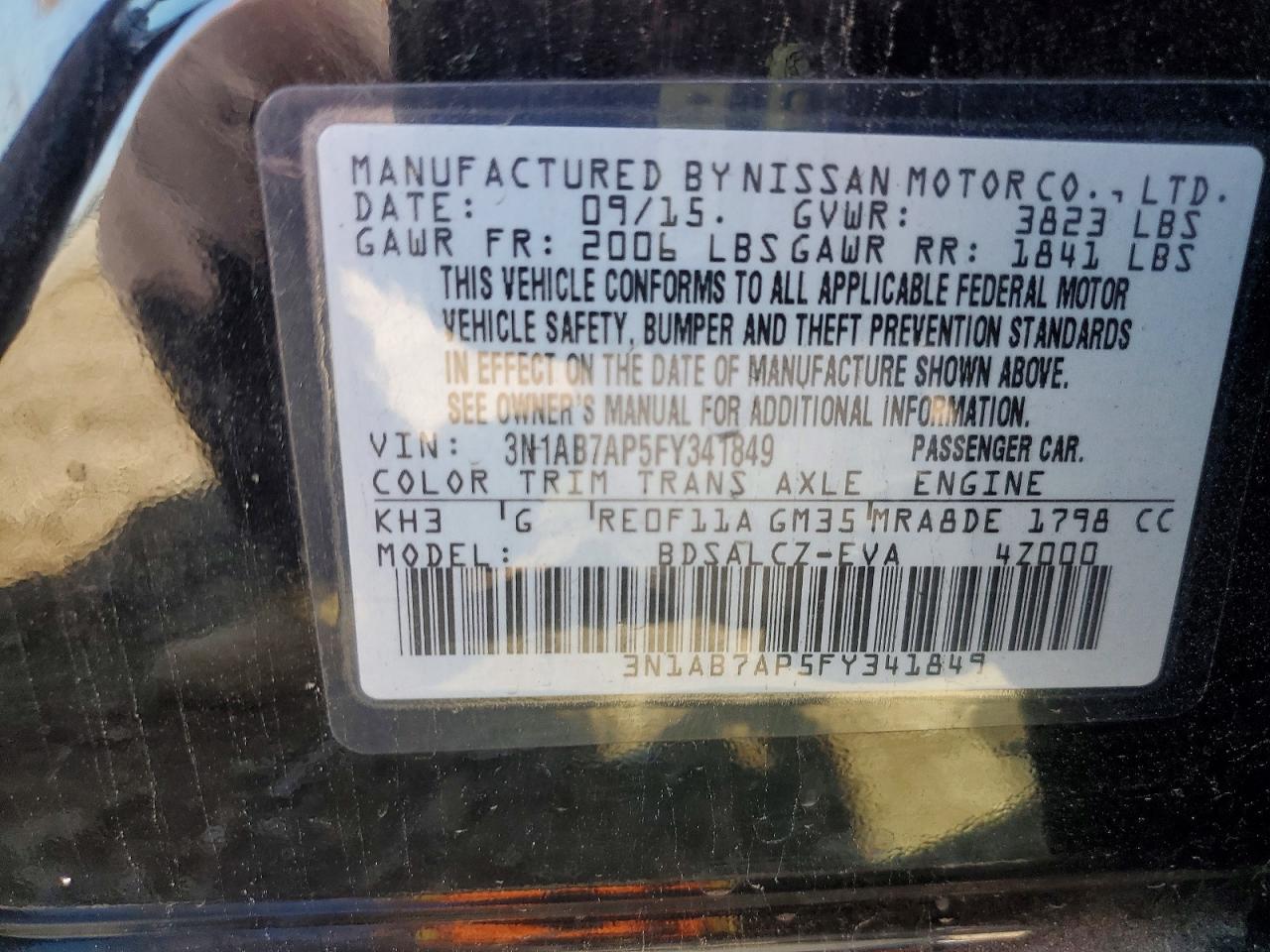 2015 Nissan Sentra S Black vin: 3N1AB7AP5FY341849