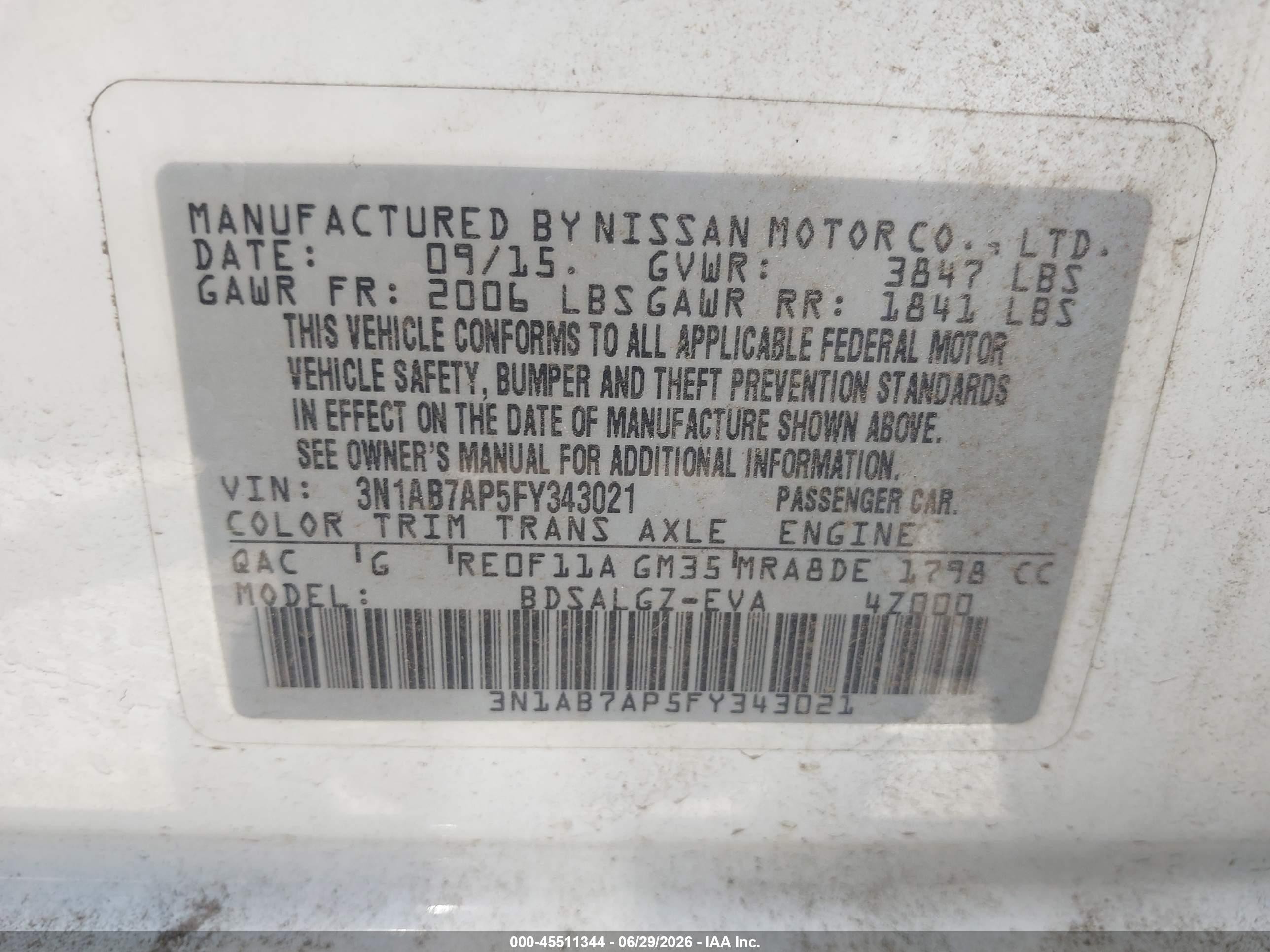 2015 Nissan Sentra Sl White vin: 3N1AB7AP5FY343021