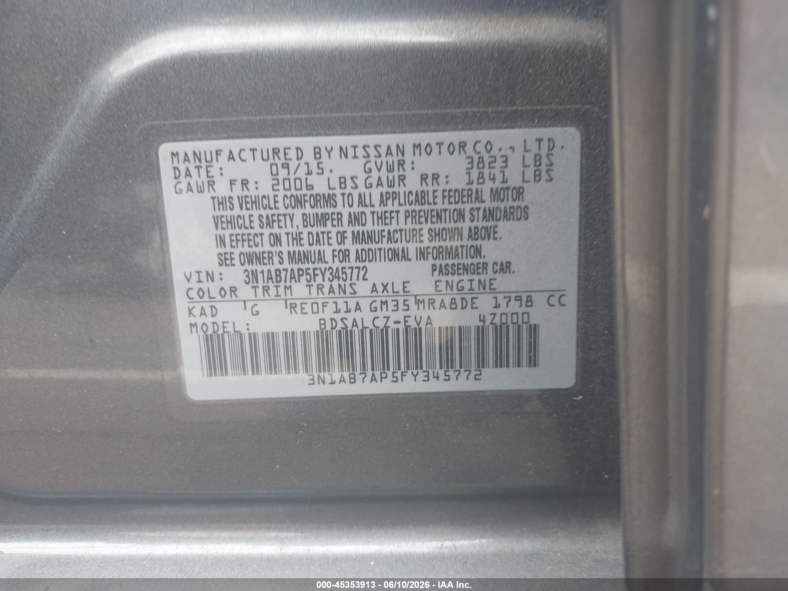 2015 Nissan Sentra S Gray vin: 3N1AB7AP5FY345772