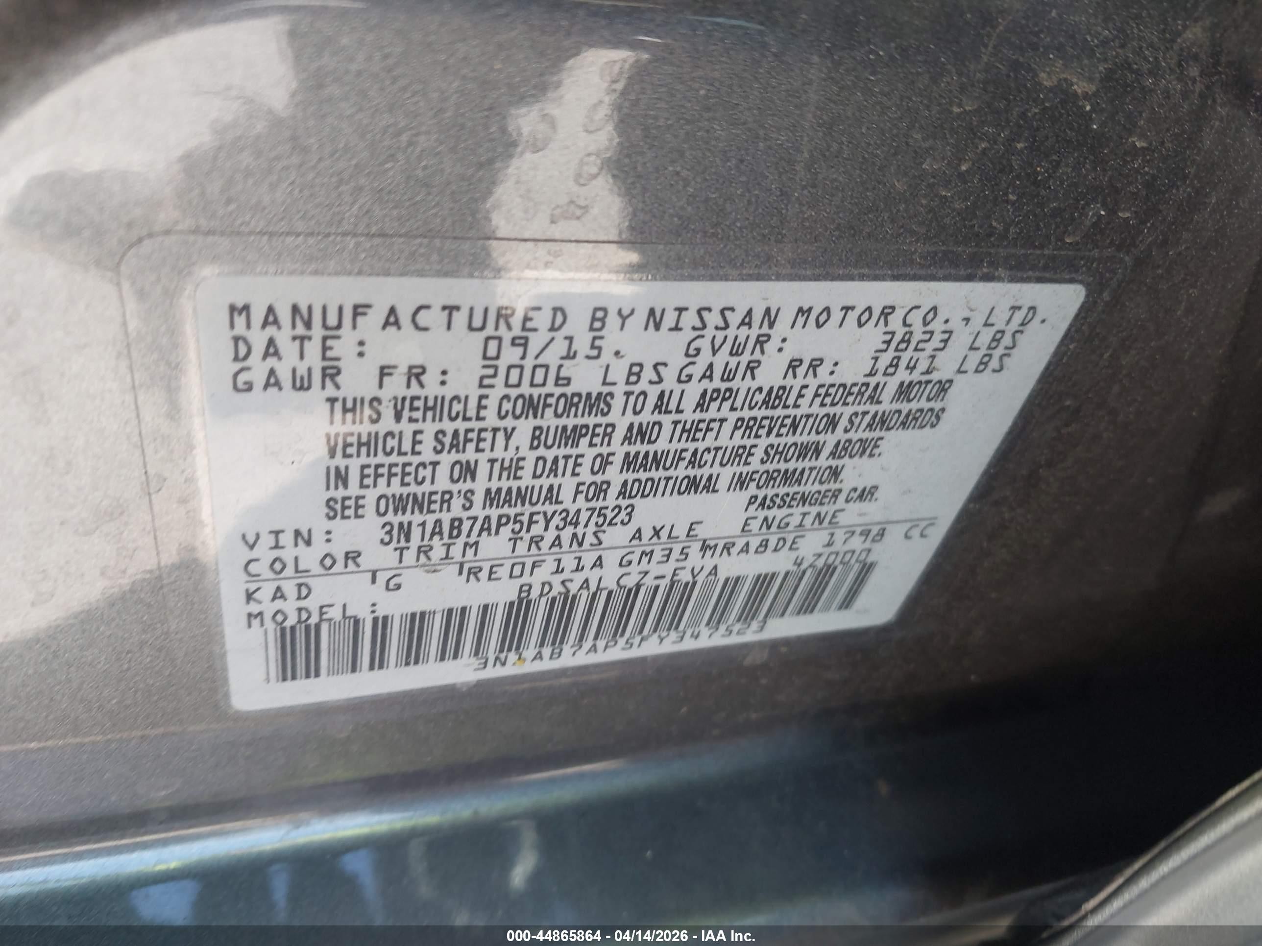 2015 Nissan Sentra S Gray vin: 3N1AB7AP5FY347523