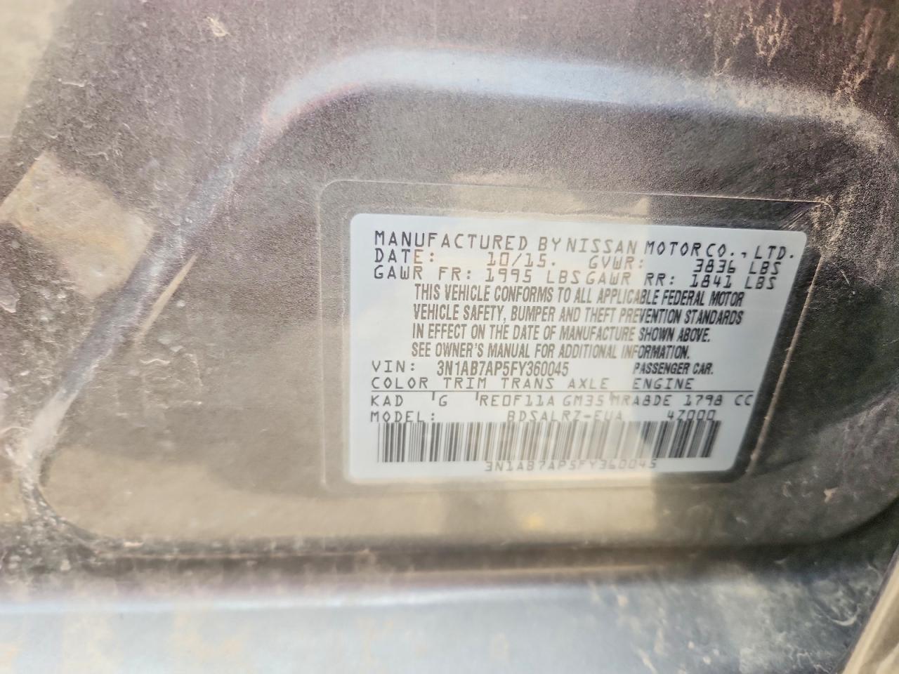 2015 Nissan Sentra Sr Gray vin: 3N1AB7AP5FY360045