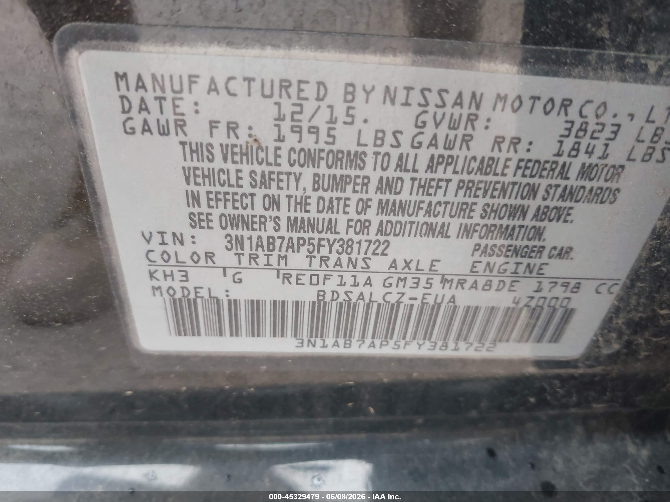 2015 Nissan Sentra S Черный vin: 3N1AB7AP5FY381722