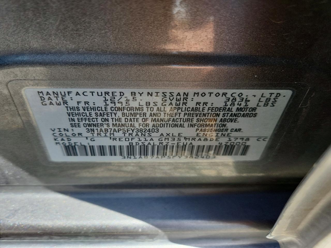 2015 Nissan Sentra Sr Gray vin: 3N1AB7AP5FY382403