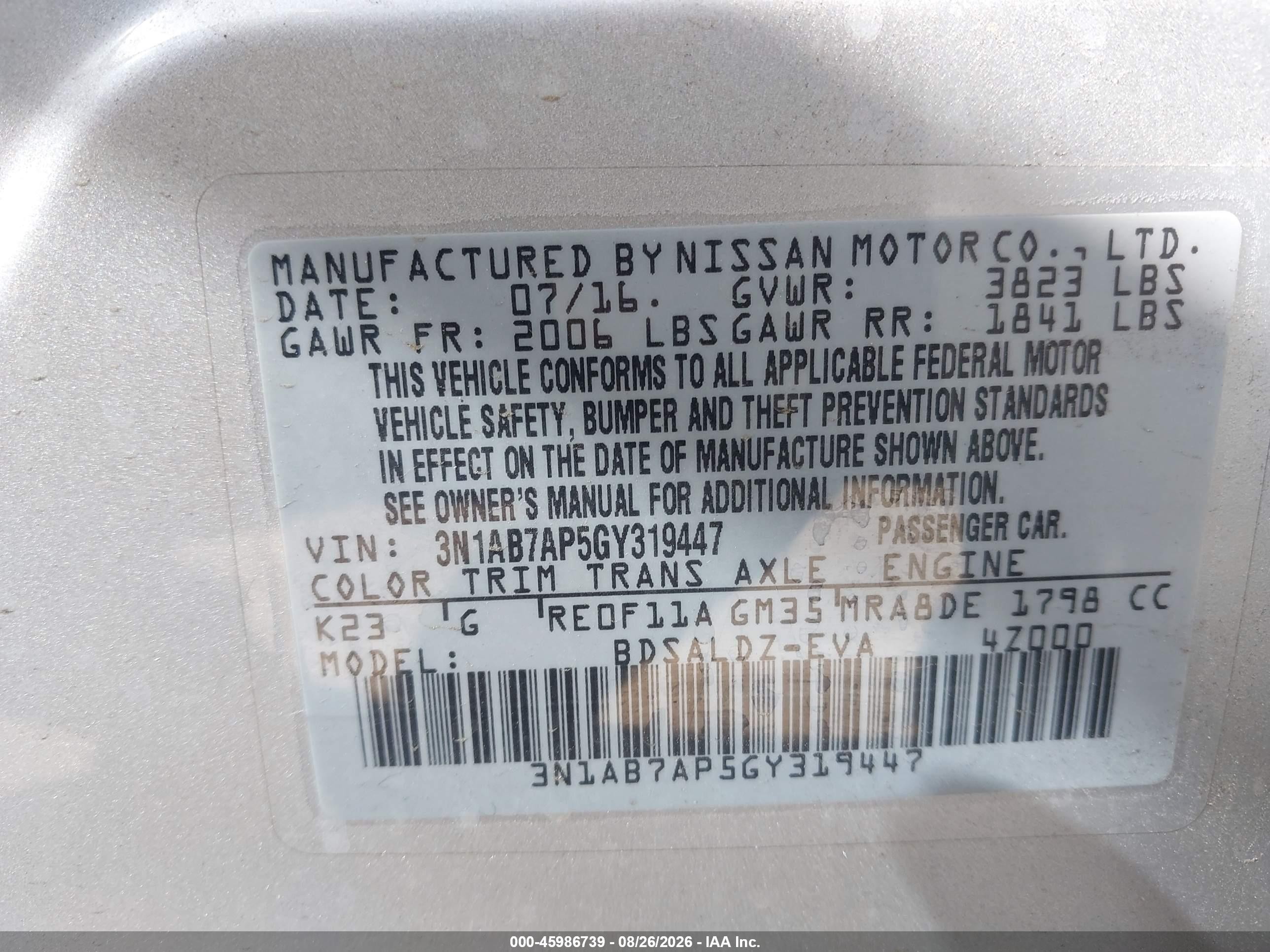 2016 Nissan Sentra Sv Silver vin: 3N1AB7AP5GY319447