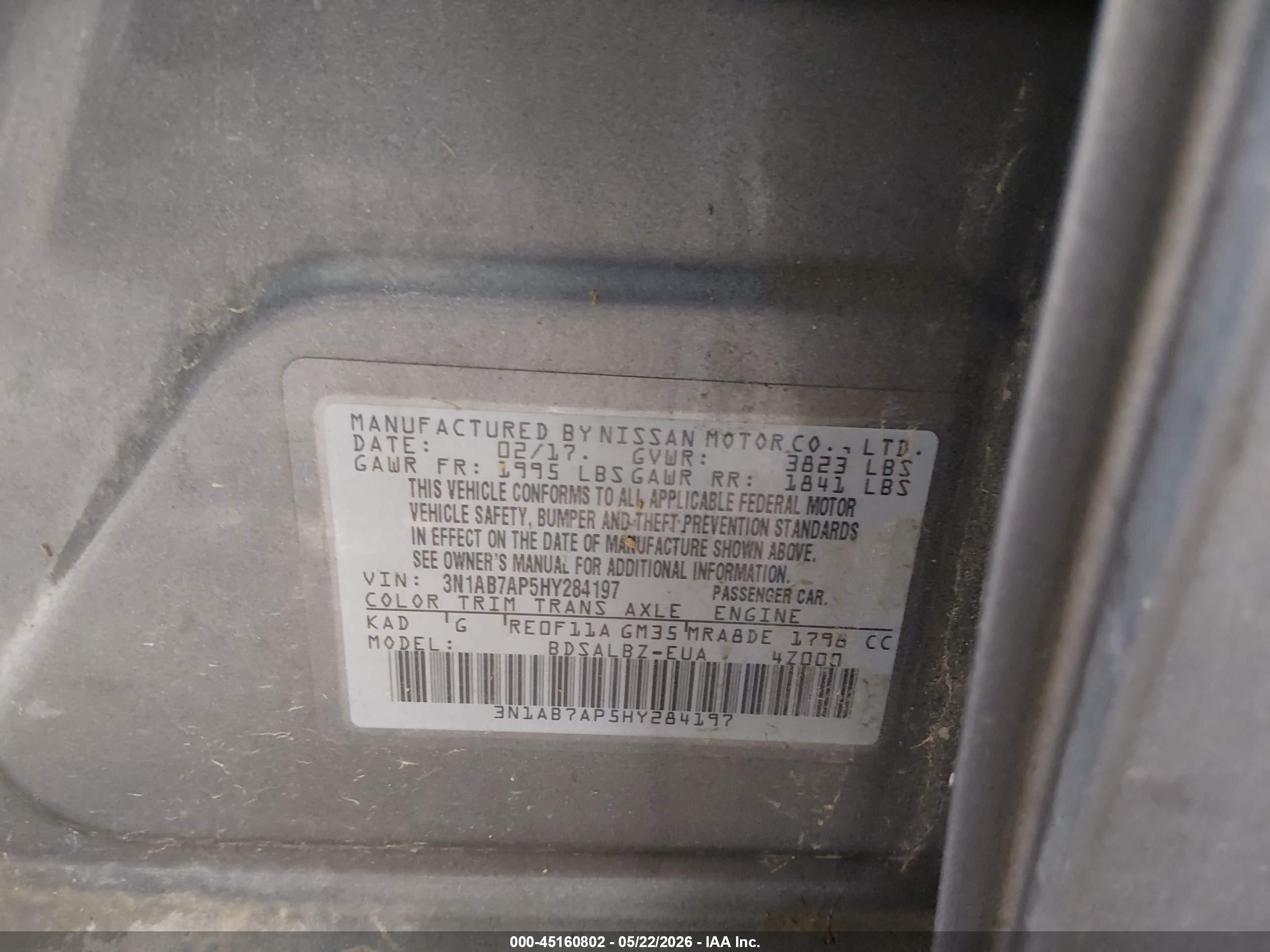 2017 Nissan Sentra S Silver vin: 3N1AB7AP5HY284197