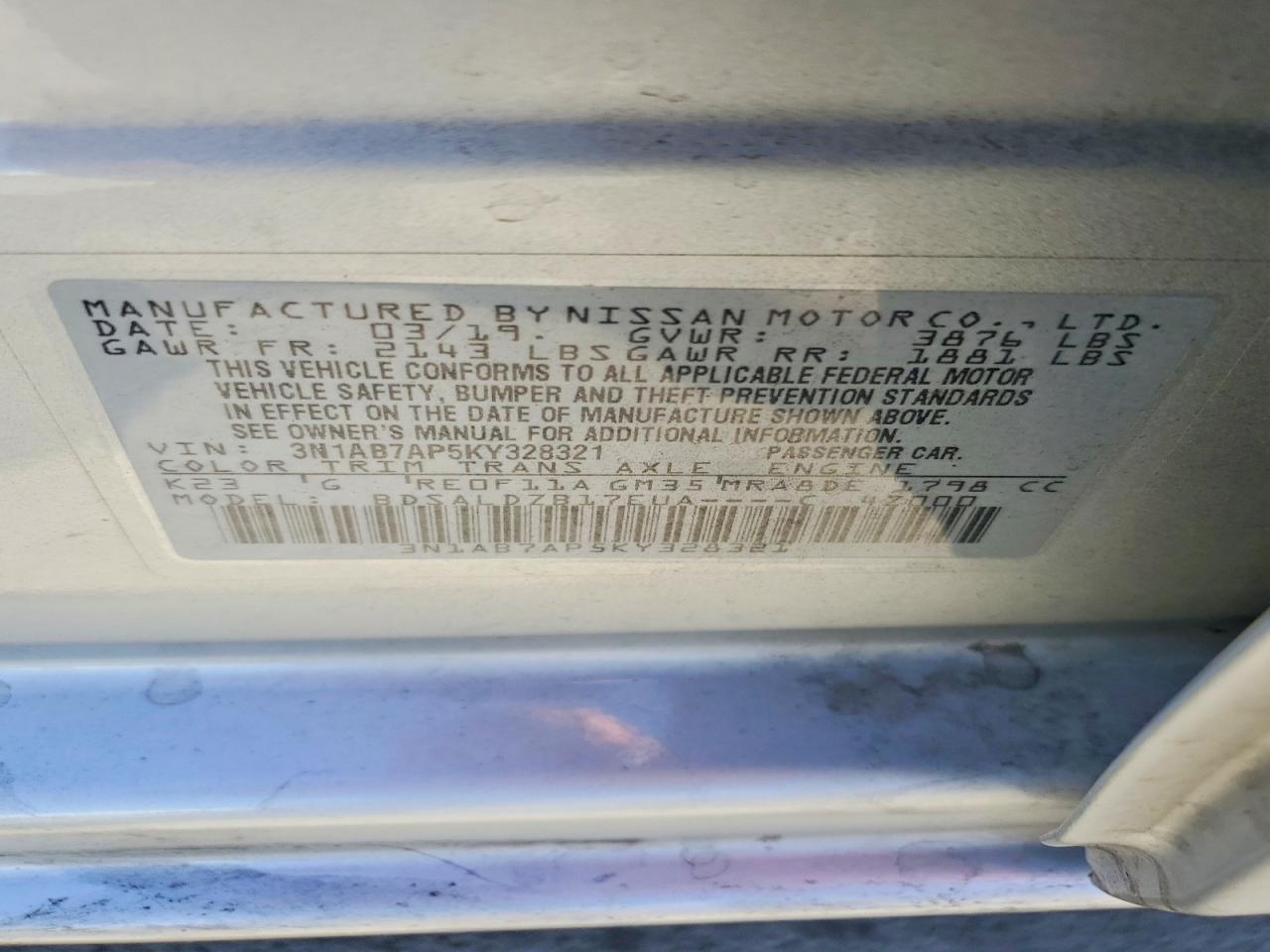 2019 Nissan Sentra Sv Серебряный vin: 3N1AB7AP5KY328321