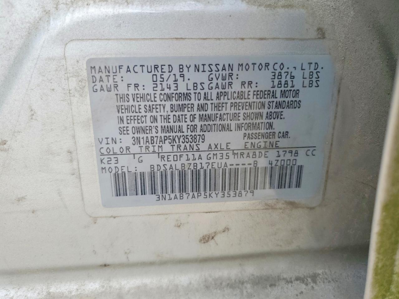 2019 Nissan Sentra S Silver vin: 3N1AB7AP5KY353879