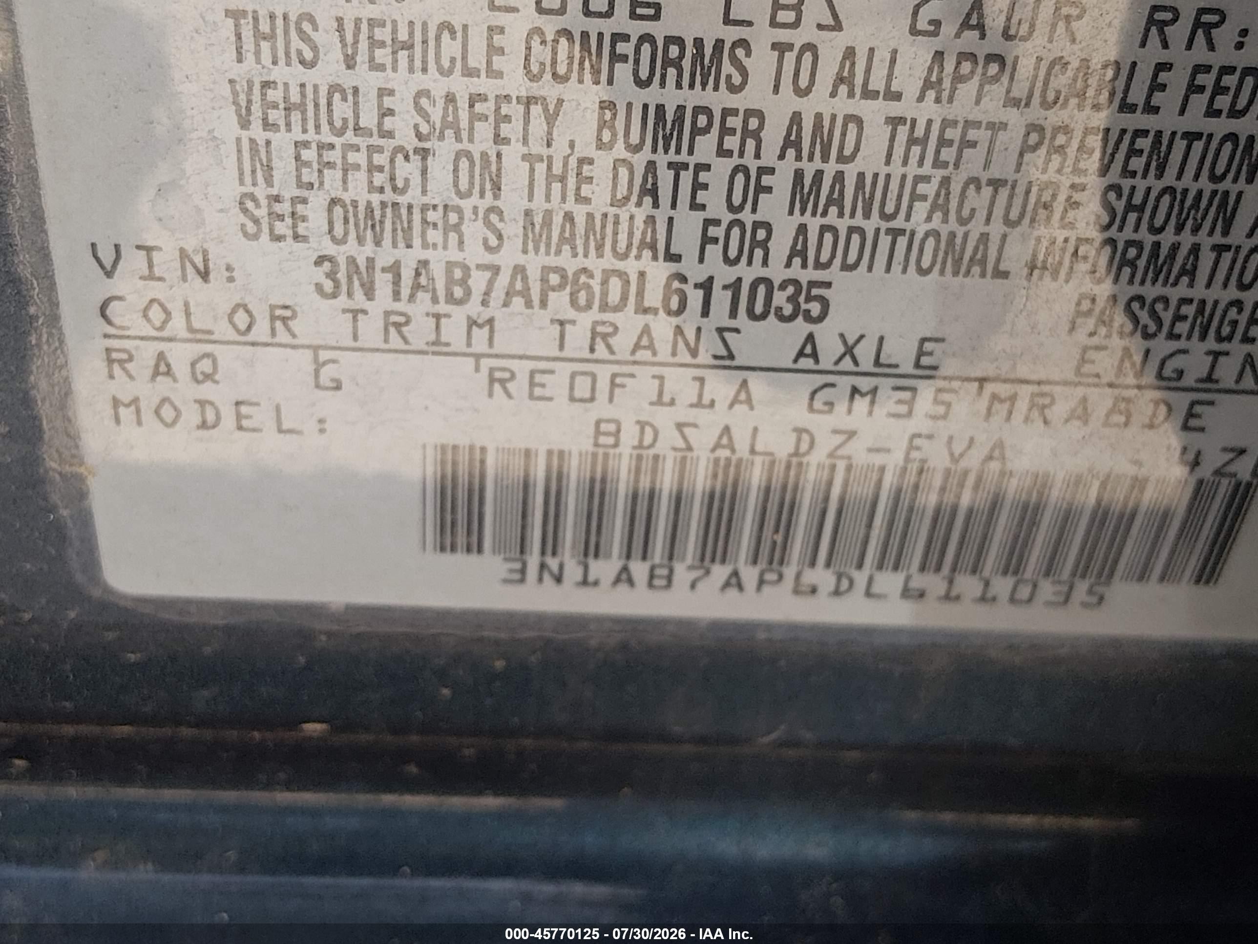 2013 Nissan Sentra Sv Blue vin: 3N1AB7AP6DL611035