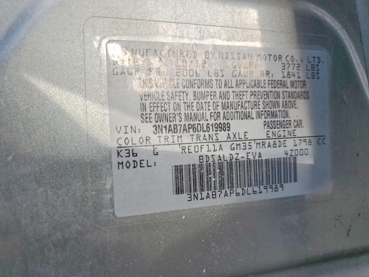2013 Nissan Sentra S Silver vin: 3N1AB7AP6DL619989