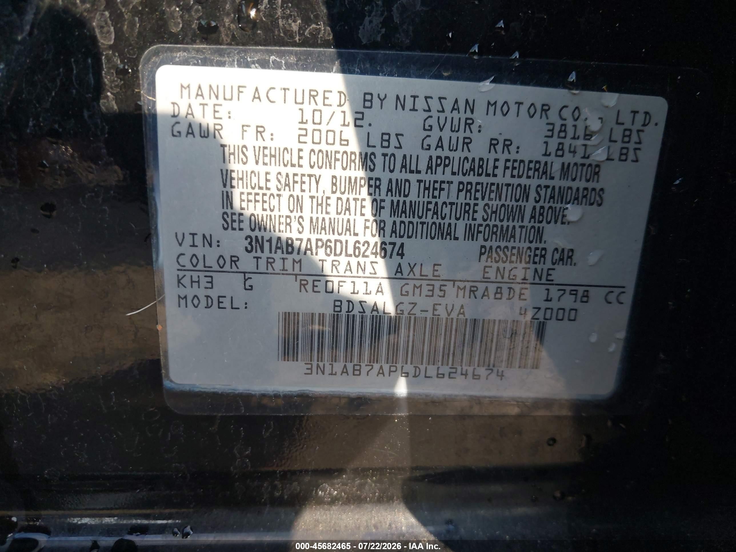 2013 Nissan Sentra Sl Black vin: 3N1AB7AP6DL624674