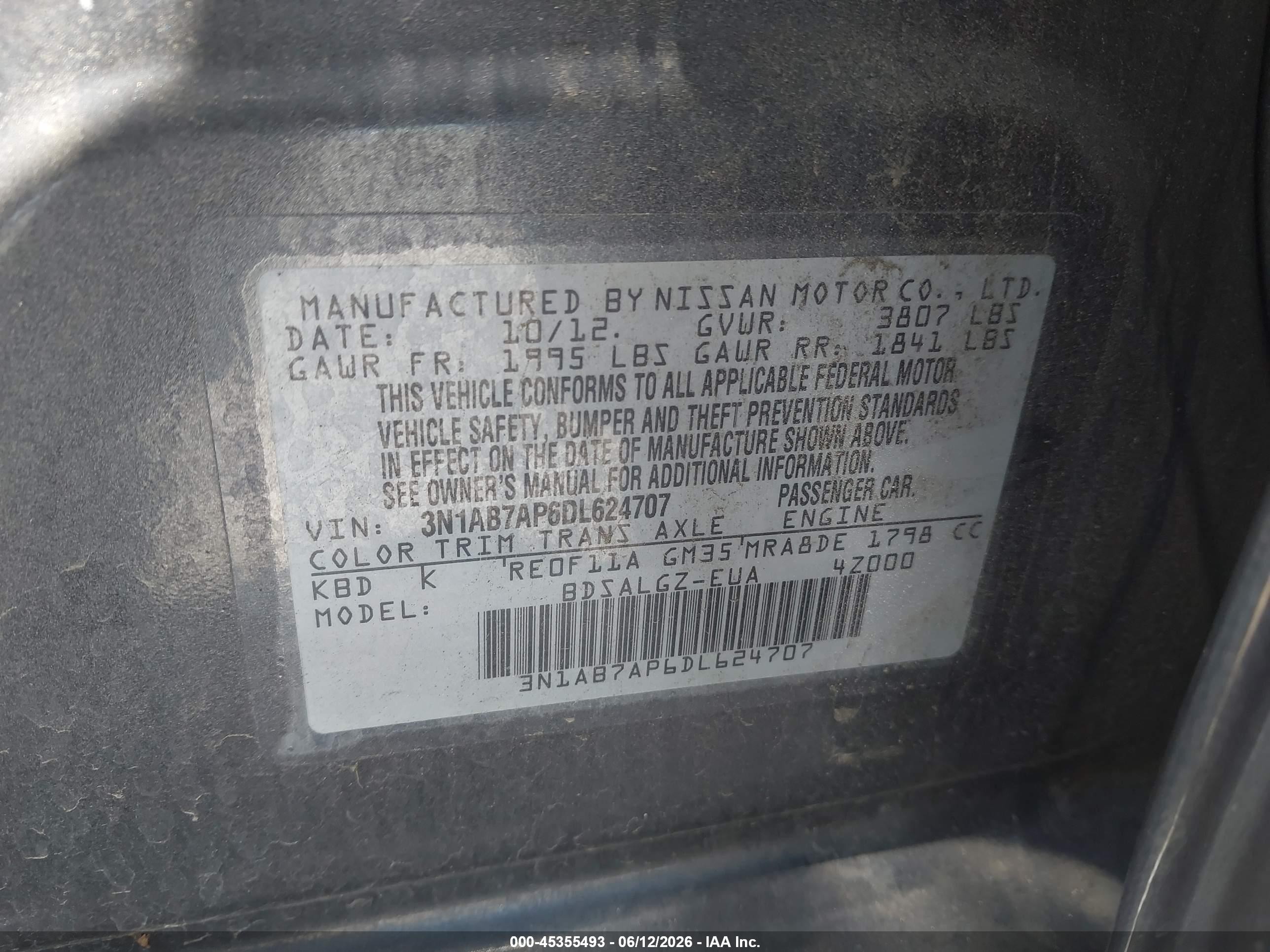 2013 Nissan Sentra Sl Gray vin: 3N1AB7AP6DL624707