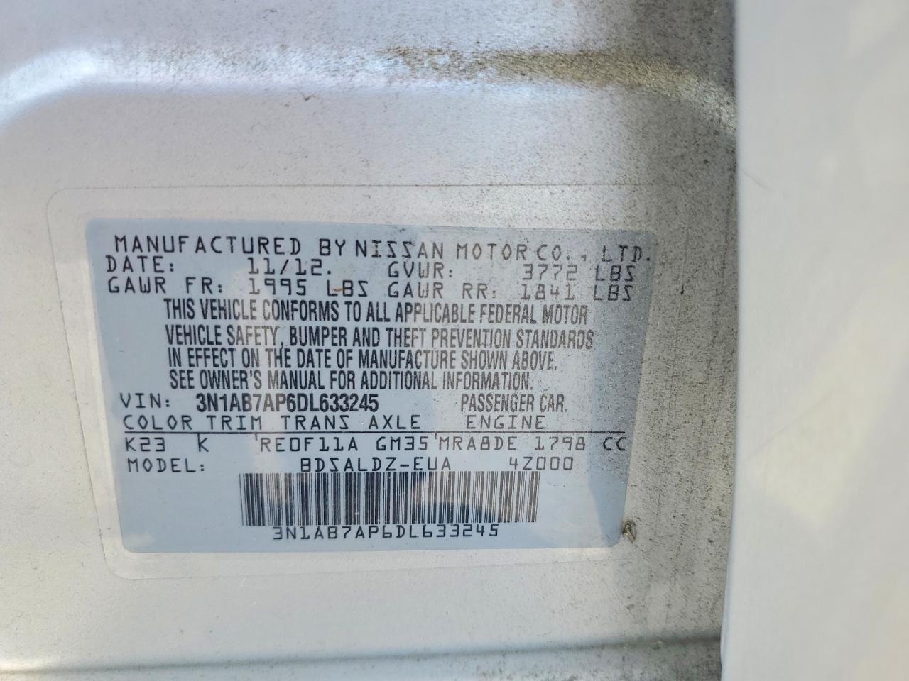 2013 Nissan Sentra S Silver vin: 3N1AB7AP6DL633245