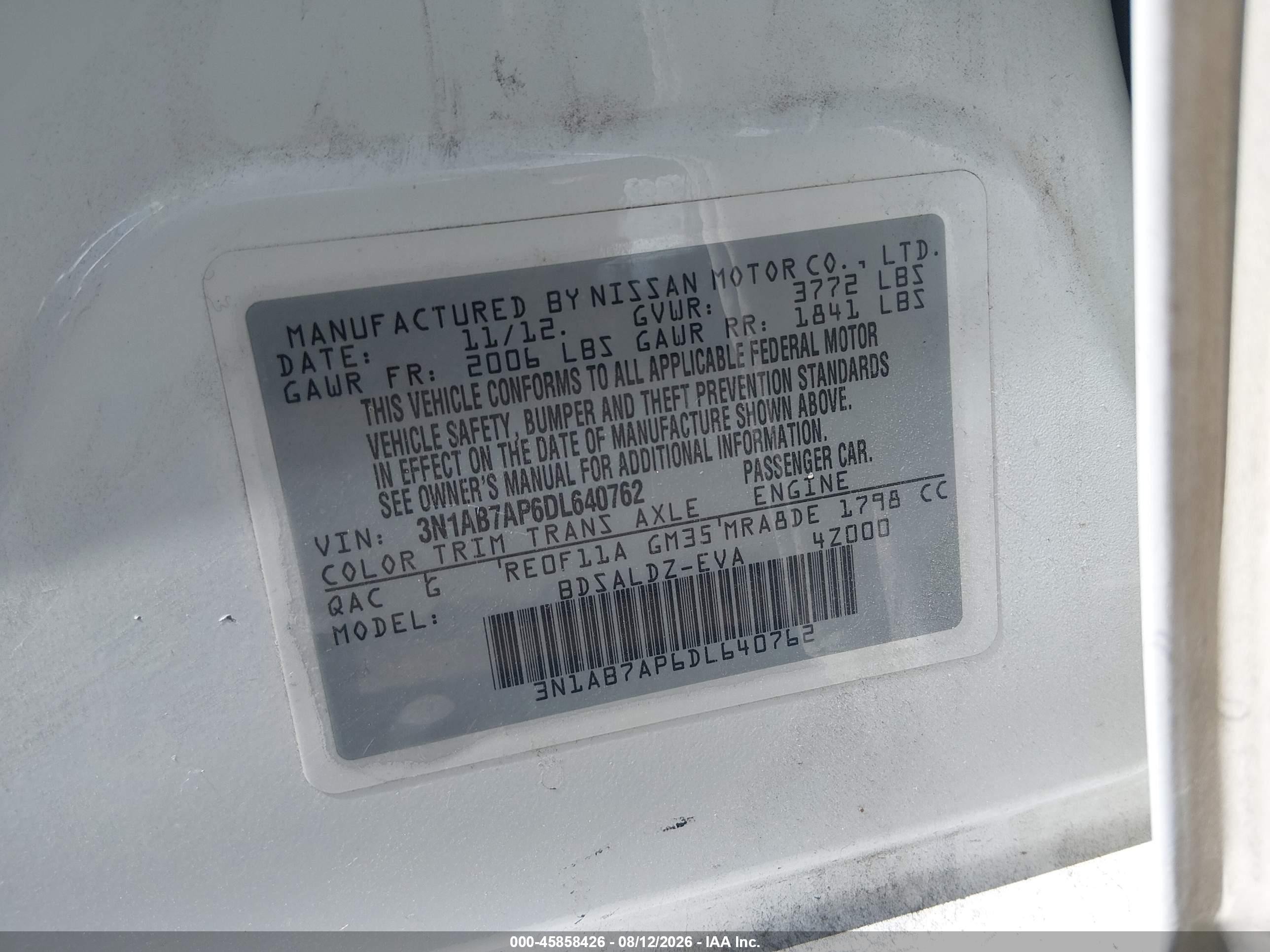 2013 Nissan Sentra Sv White vin: 3N1AB7AP6DL640762