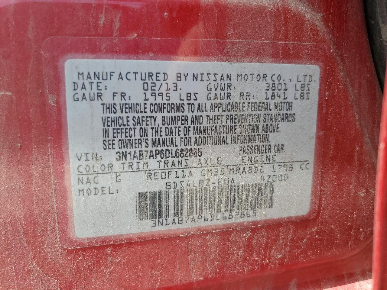 2013 Nissan Sentra S Red vin: 3N1AB7AP6DL682865