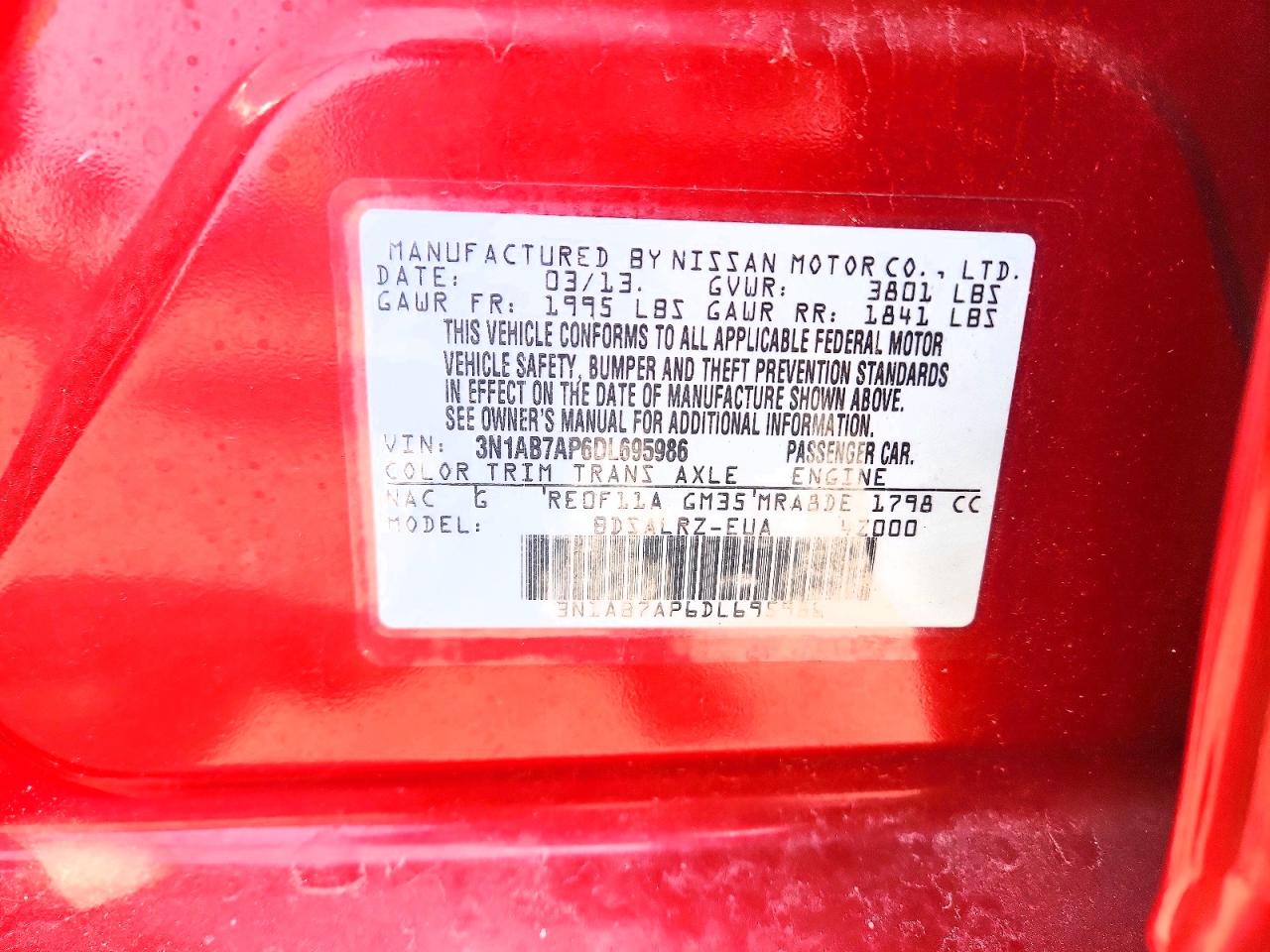 2013 Nissan Sentra S Red vin: 3N1AB7AP6DL695986