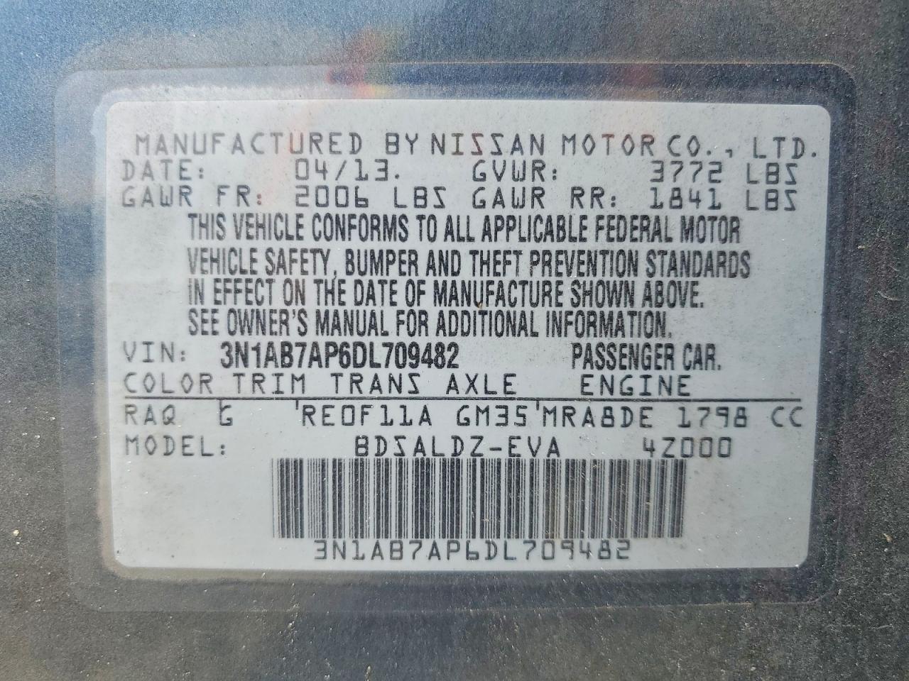 2013 Nissan Sentra S Blue vin: 3N1AB7AP6DL709482