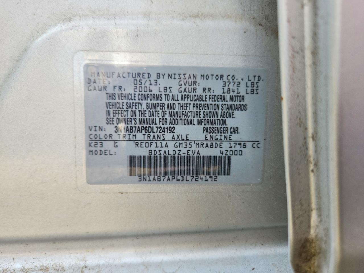 2013 Nissan Sentra S Silver vin: 3N1AB7AP6DL724192