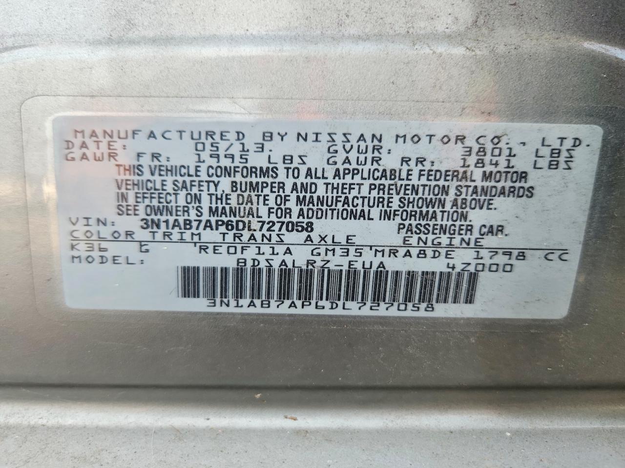 2013 Nissan Sentra S Gray vin: 3N1AB7AP6DL727058
