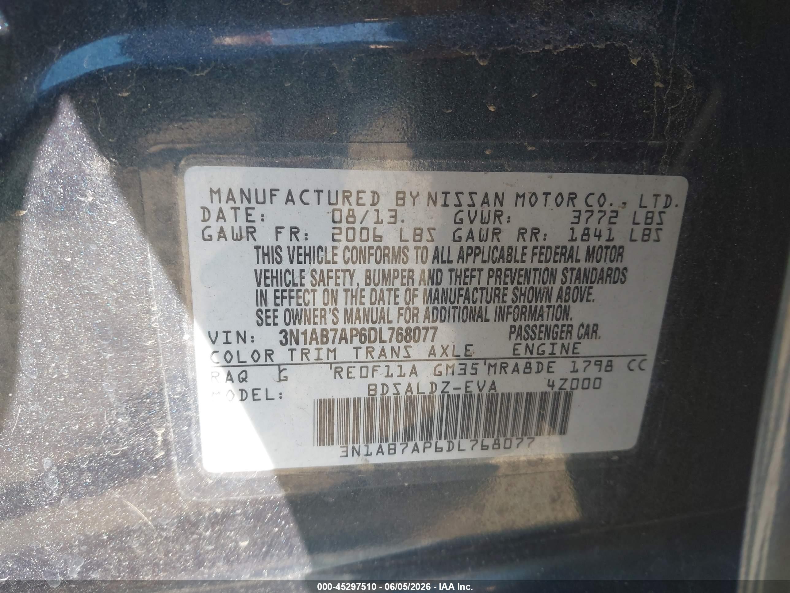 2013 Nissan Sentra Sv Dark Blue vin: 3N1AB7AP6DL768077