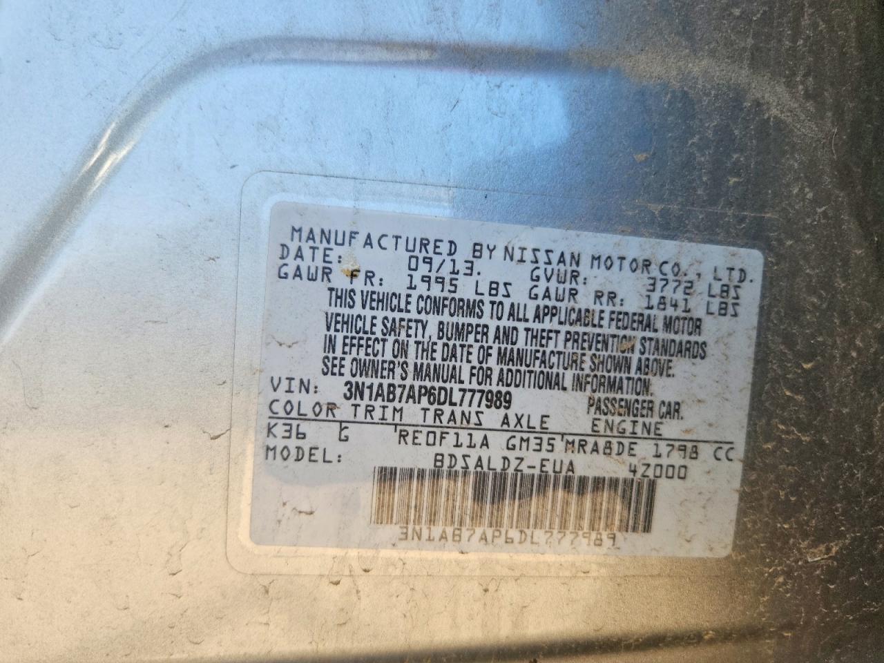 2013 Nissan Sentra S Gray vin: 3N1AB7AP6DL777989