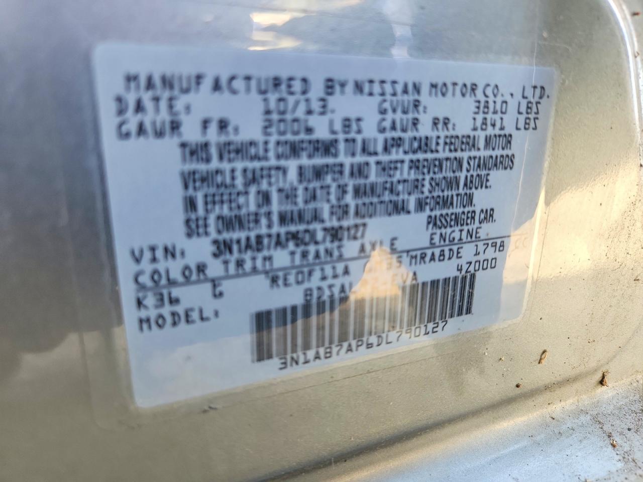 2013 Nissan Sentra S Gray vin: 3N1AB7AP6DL790127
