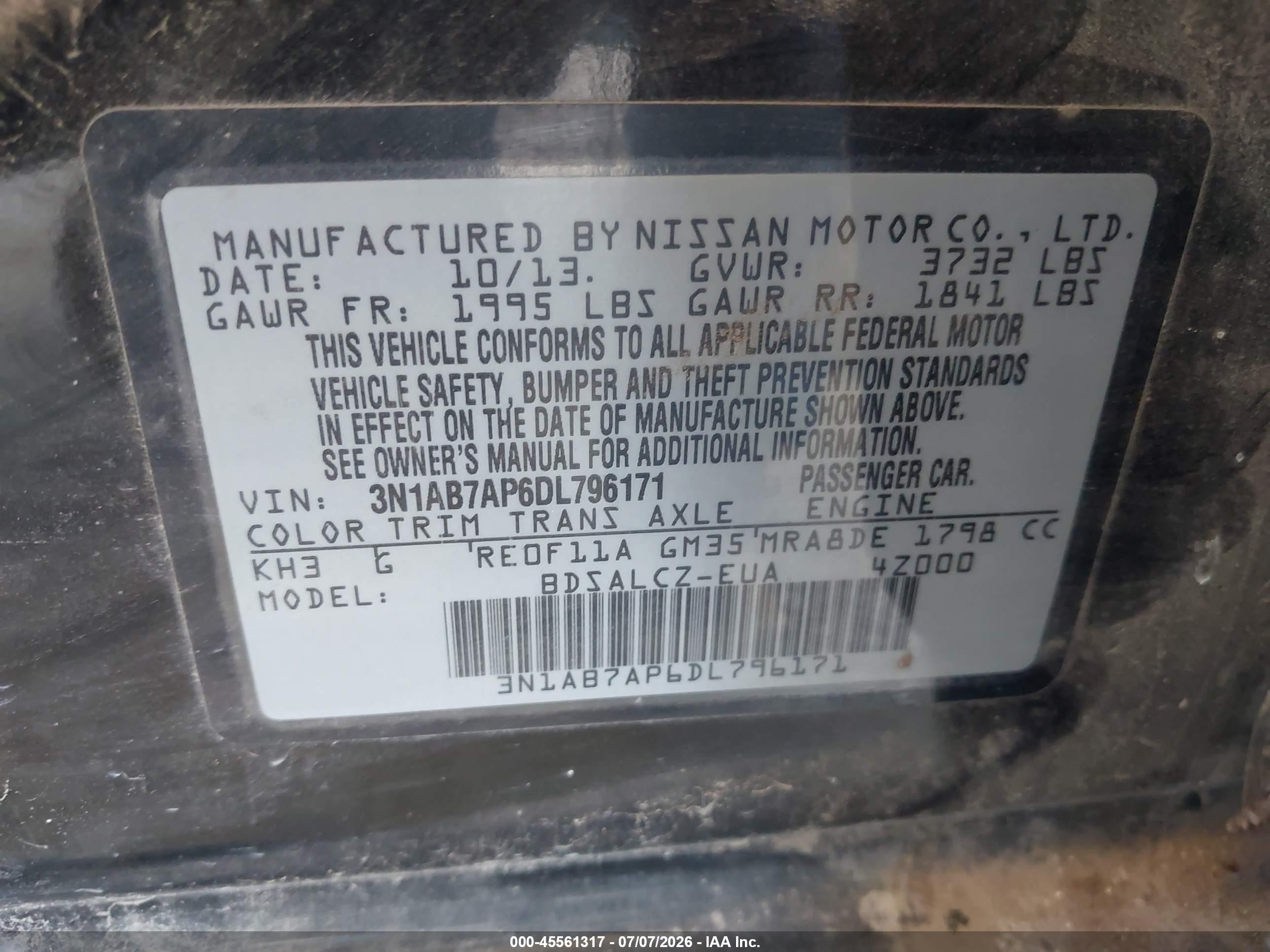 2013 Nissan Sentra S Black vin: 3N1AB7AP6DL796171