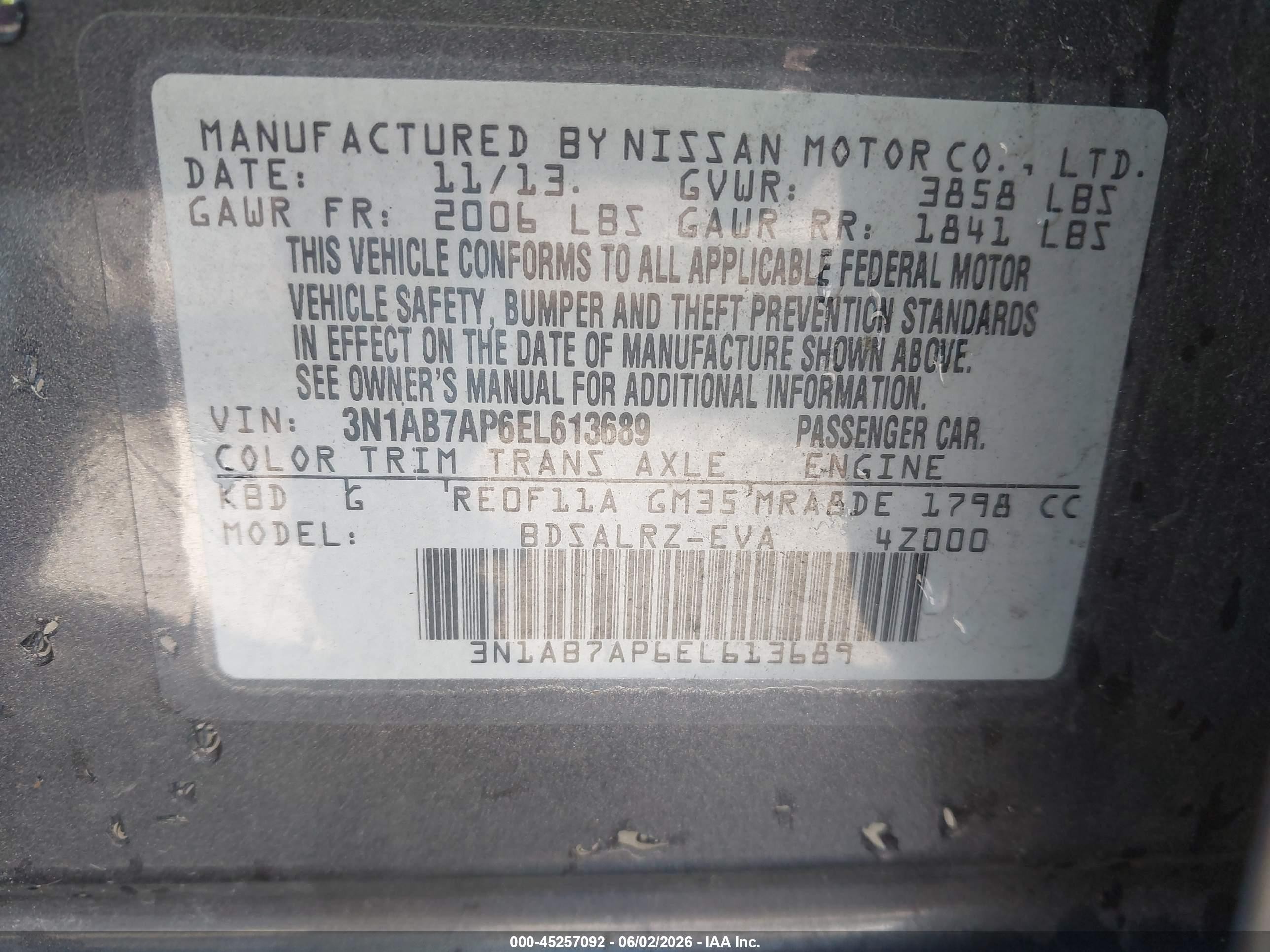 2014 Nissan Sentra Sr Gray vin: 3N1AB7AP6EL613689