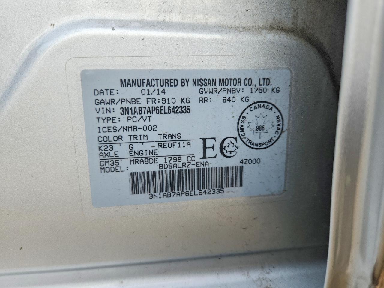 2014 Nissan Sentra S Silver vin: 3N1AB7AP6EL642335