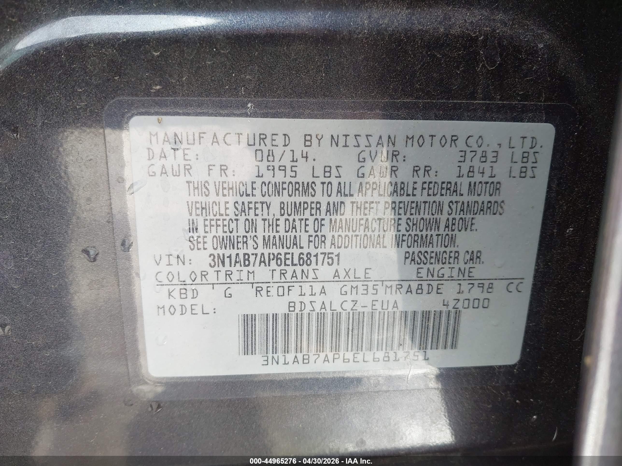2014 Nissan Sentra S Gray vin: 3N1AB7AP6EL681751