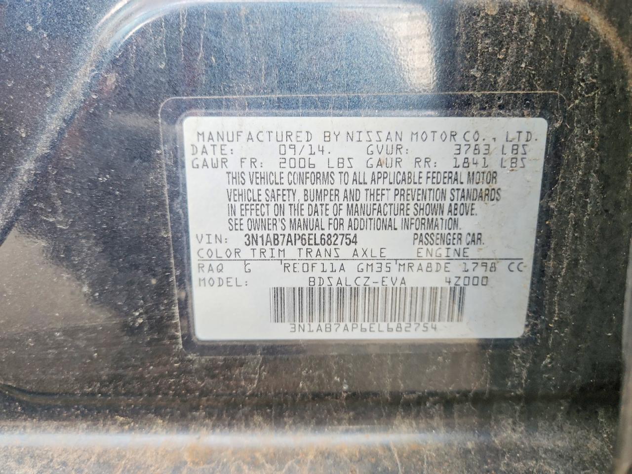 2014 Nissan Sentra S Teal vin: 3N1AB7AP6EL682754