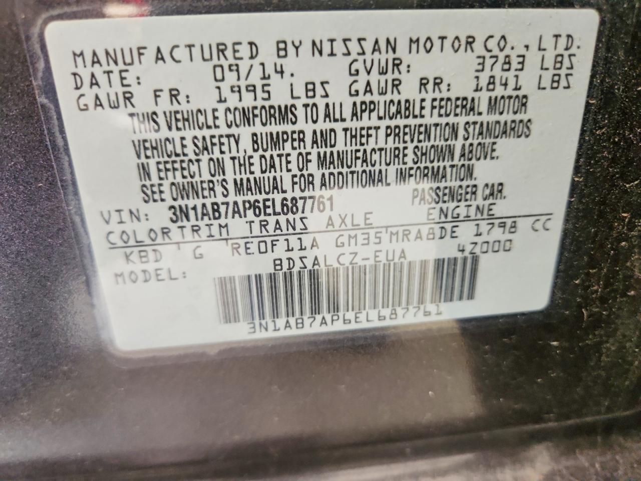 2014 Nissan Sentra S Gray vin: 3N1AB7AP6EL687761