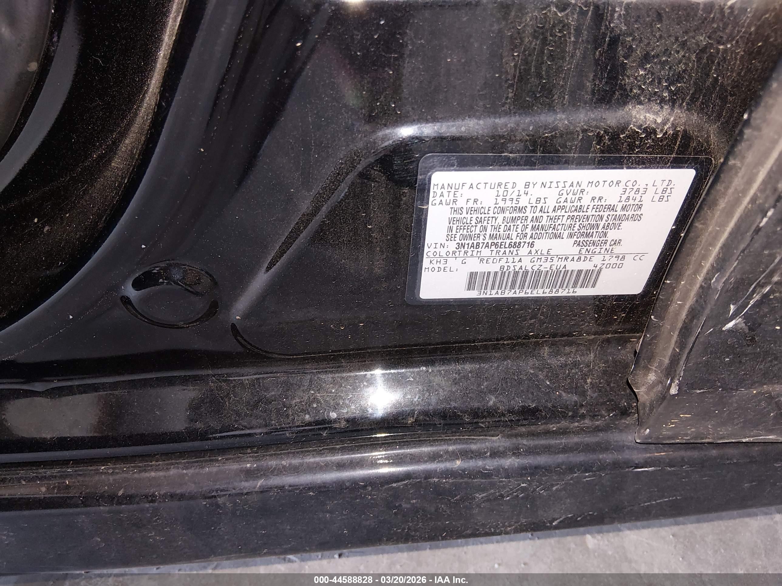 2014 Nissan Sentra S Black vin: 3N1AB7AP6EL688716