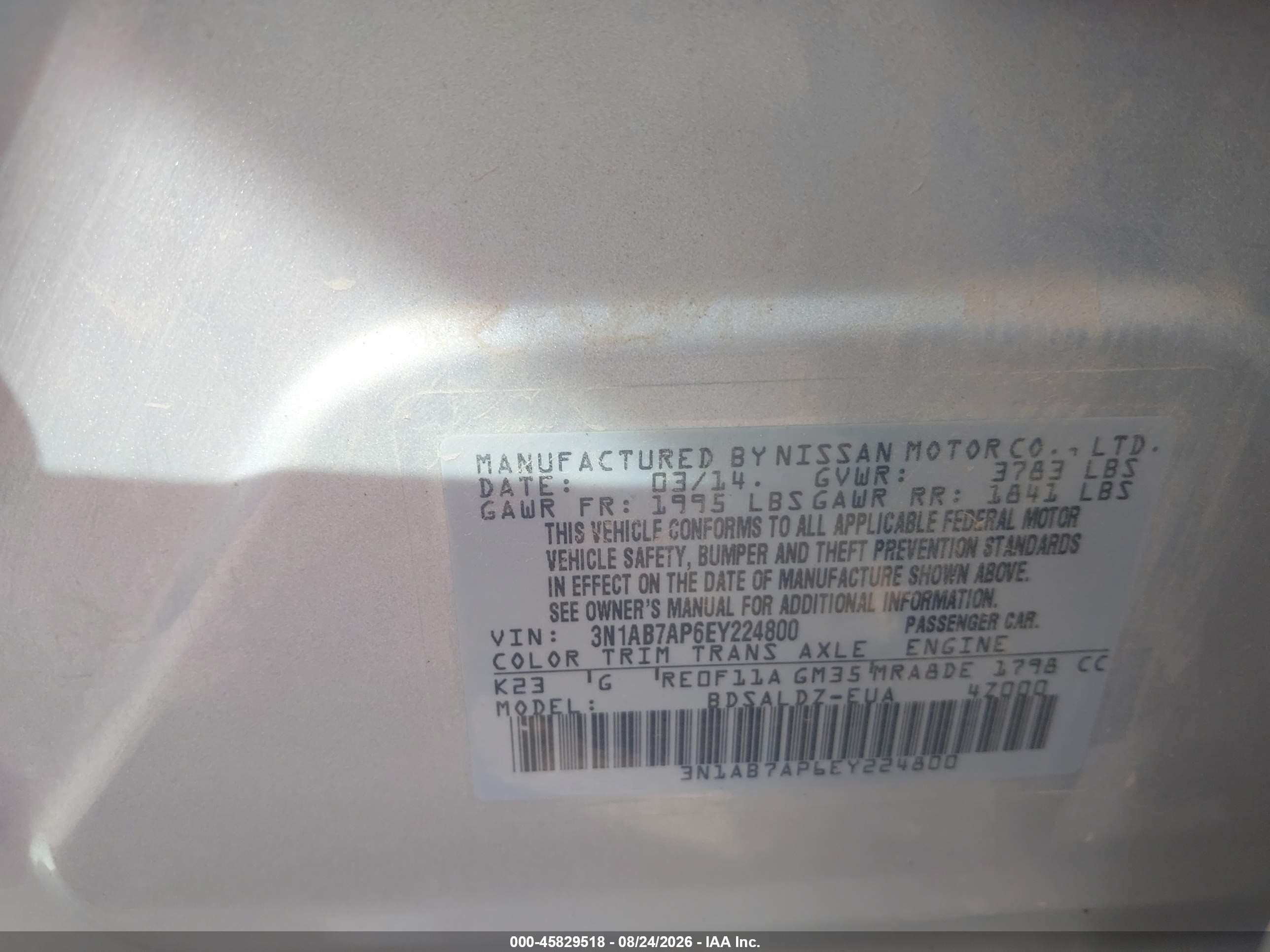 2014 Nissan Sentra Sv Silver vin: 3N1AB7AP6EY224800