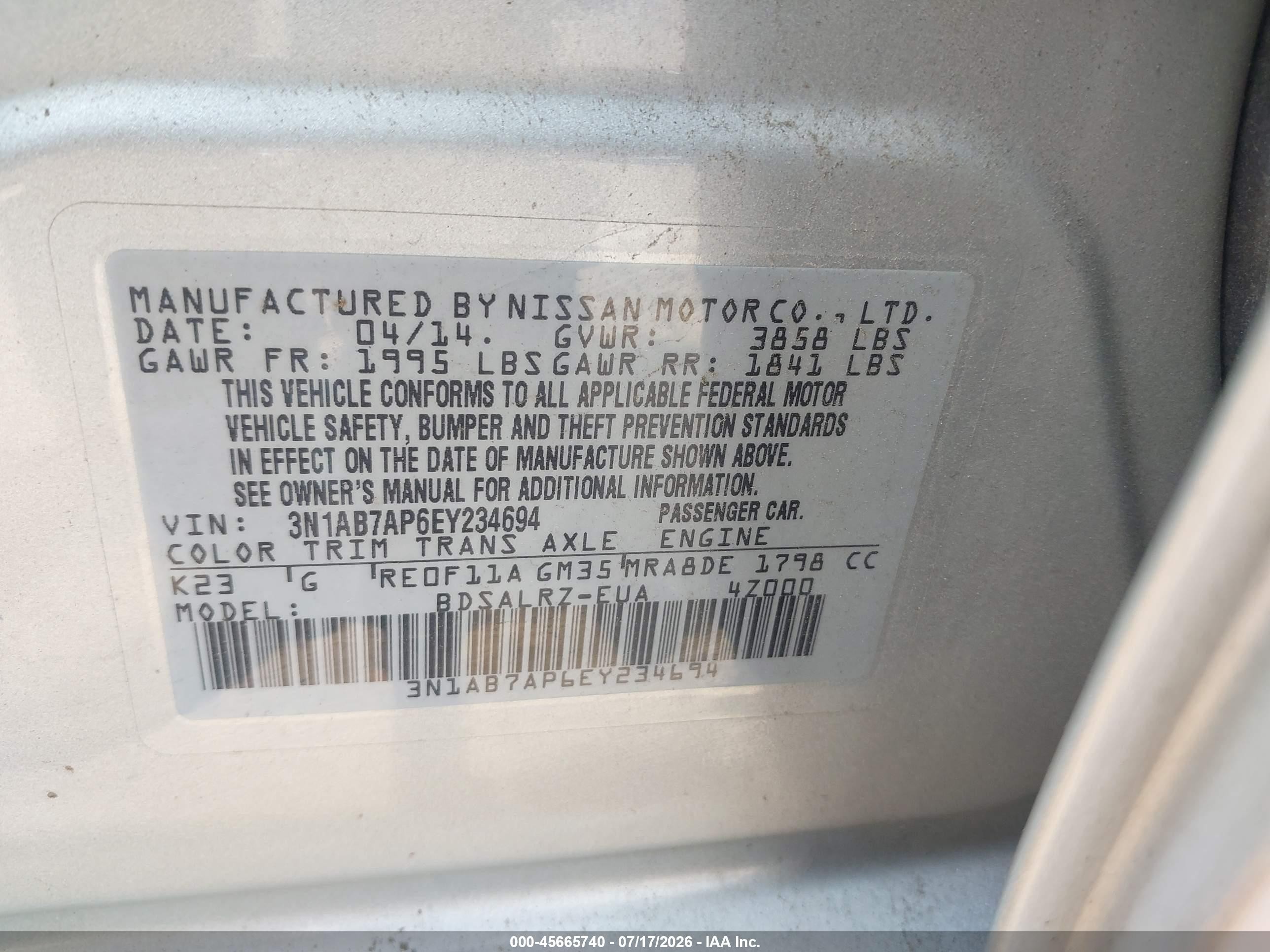 2014 Nissan Sentra Sr Silver vin: 3N1AB7AP6EY234694