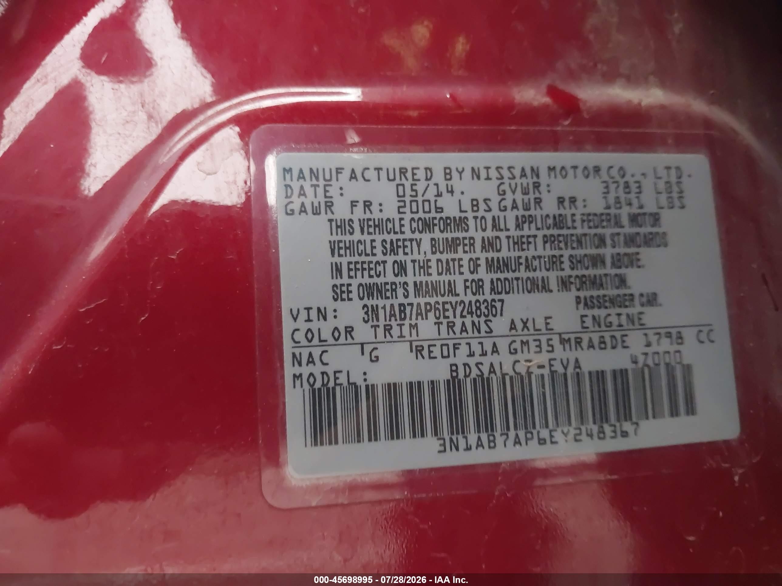 2014 Nissan Sentra S Red vin: 3N1AB7AP6EY248367