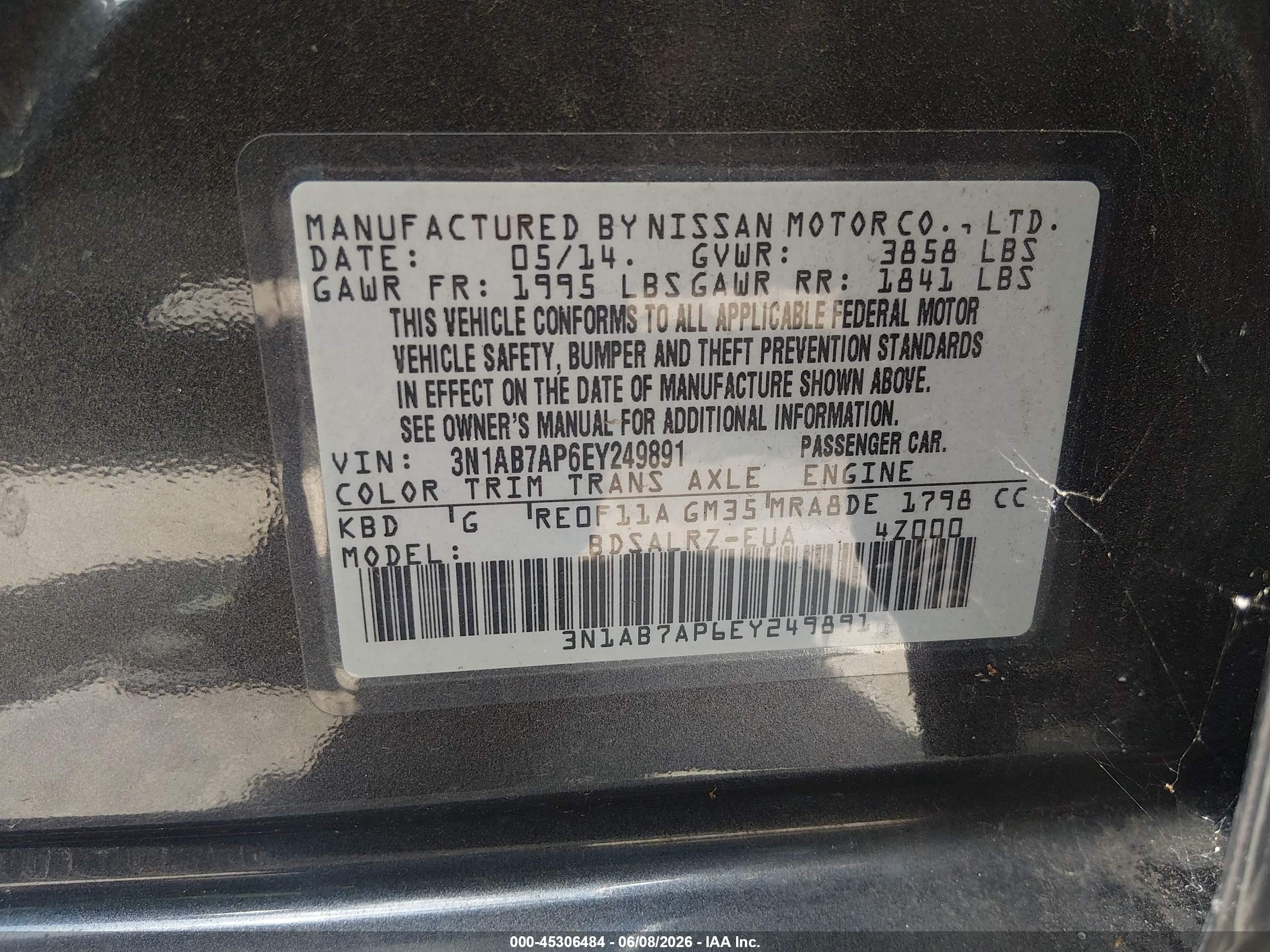 2014 Nissan Sentra Sr Серый vin: 3N1AB7AP6EY249891