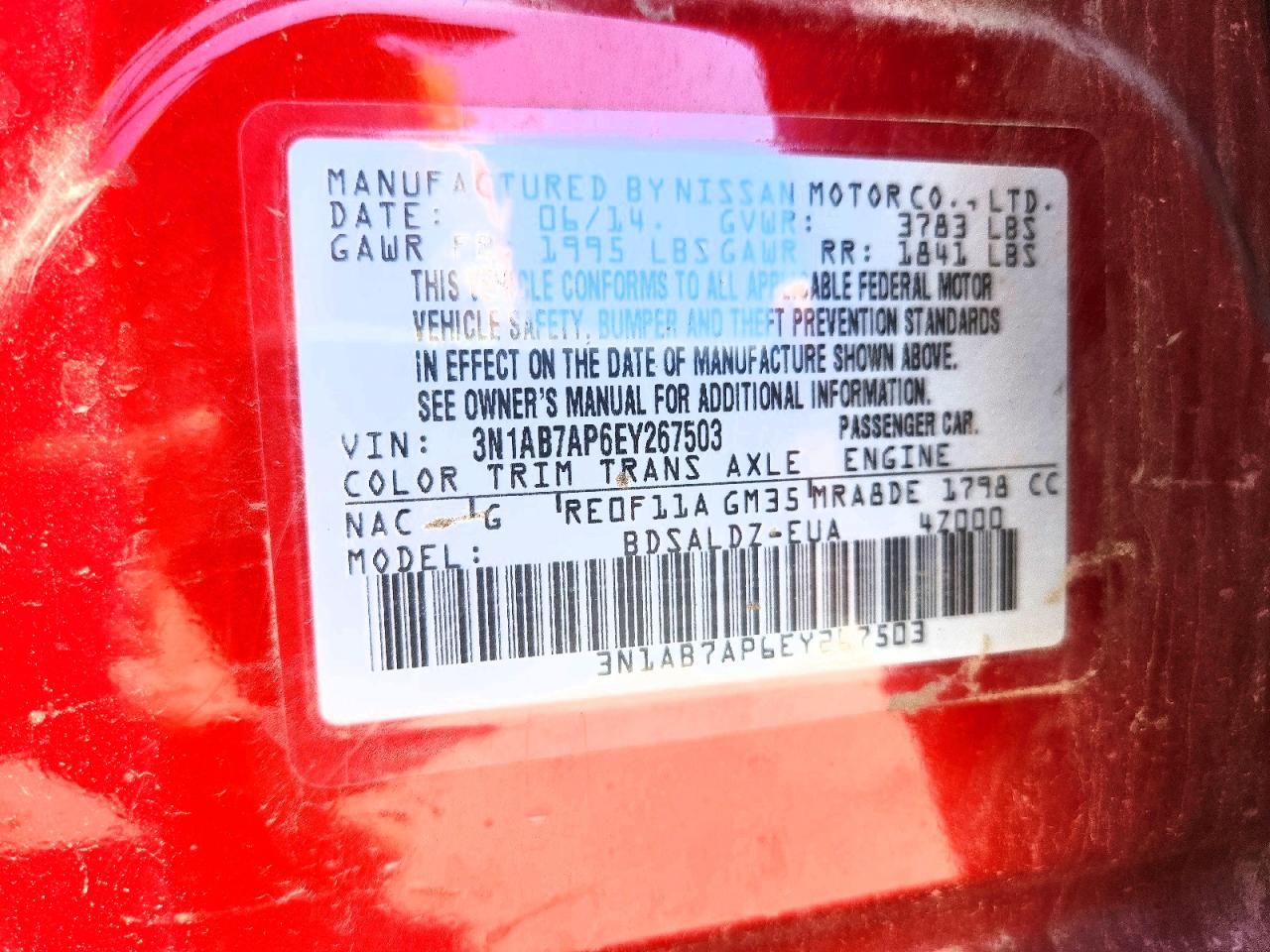 2014 Nissan Sentra Sv Red vin: 3N1AB7AP6EY267503