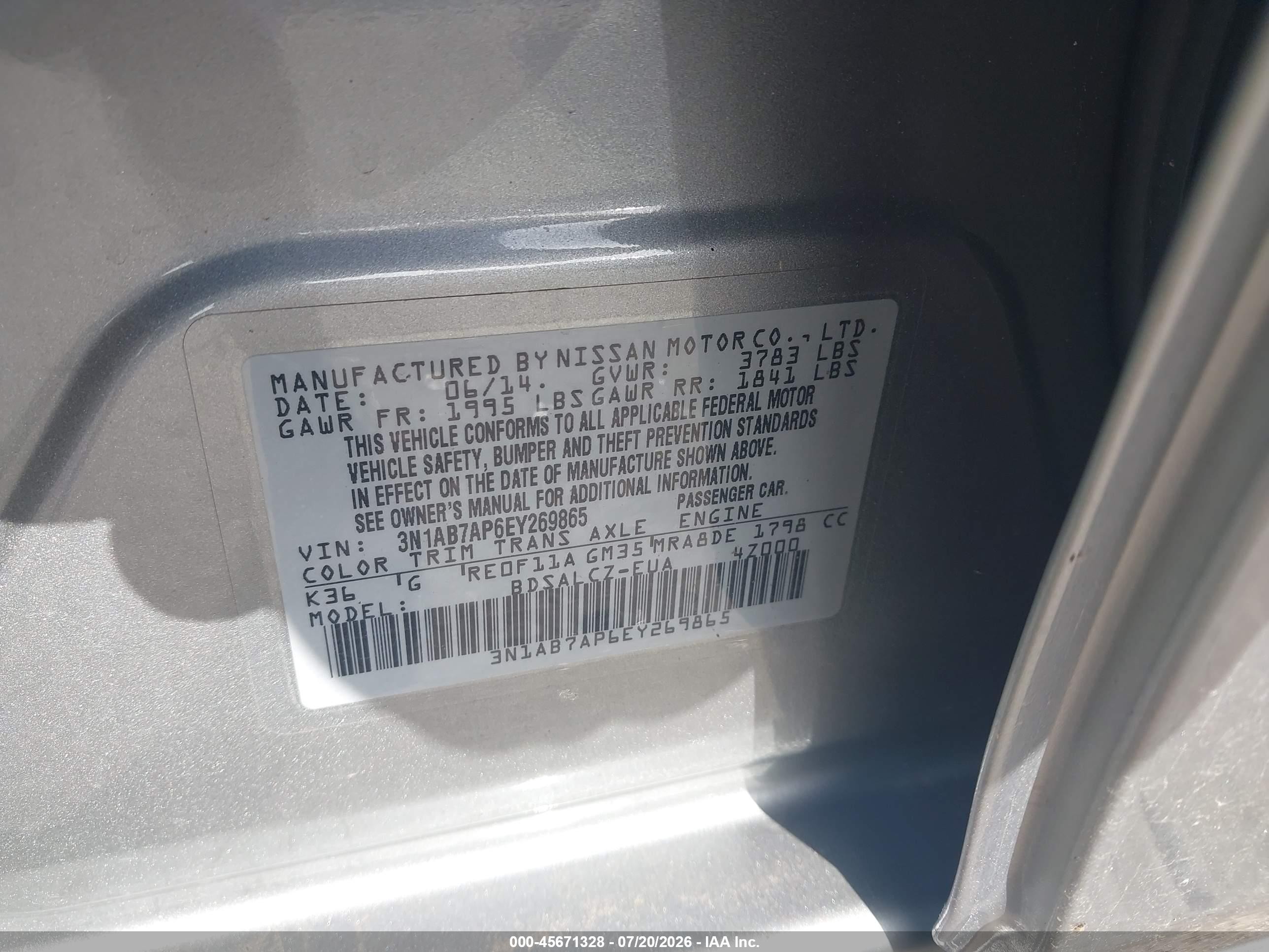 2014 Nissan Sentra S Gray vin: 3N1AB7AP6EY269865