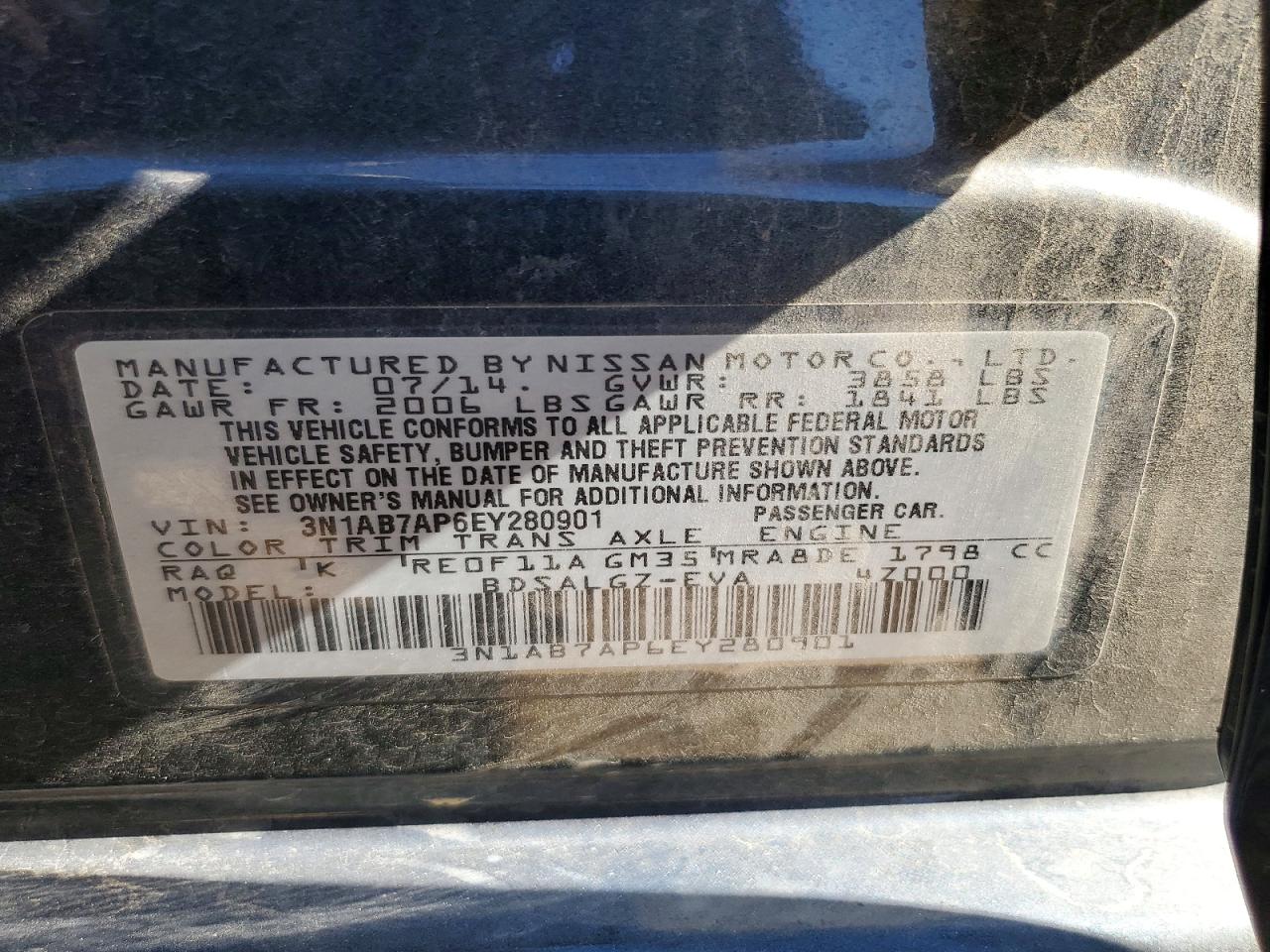 2014 Nissan Sentra Sl Blue vin: 3N1AB7AP6EY280901