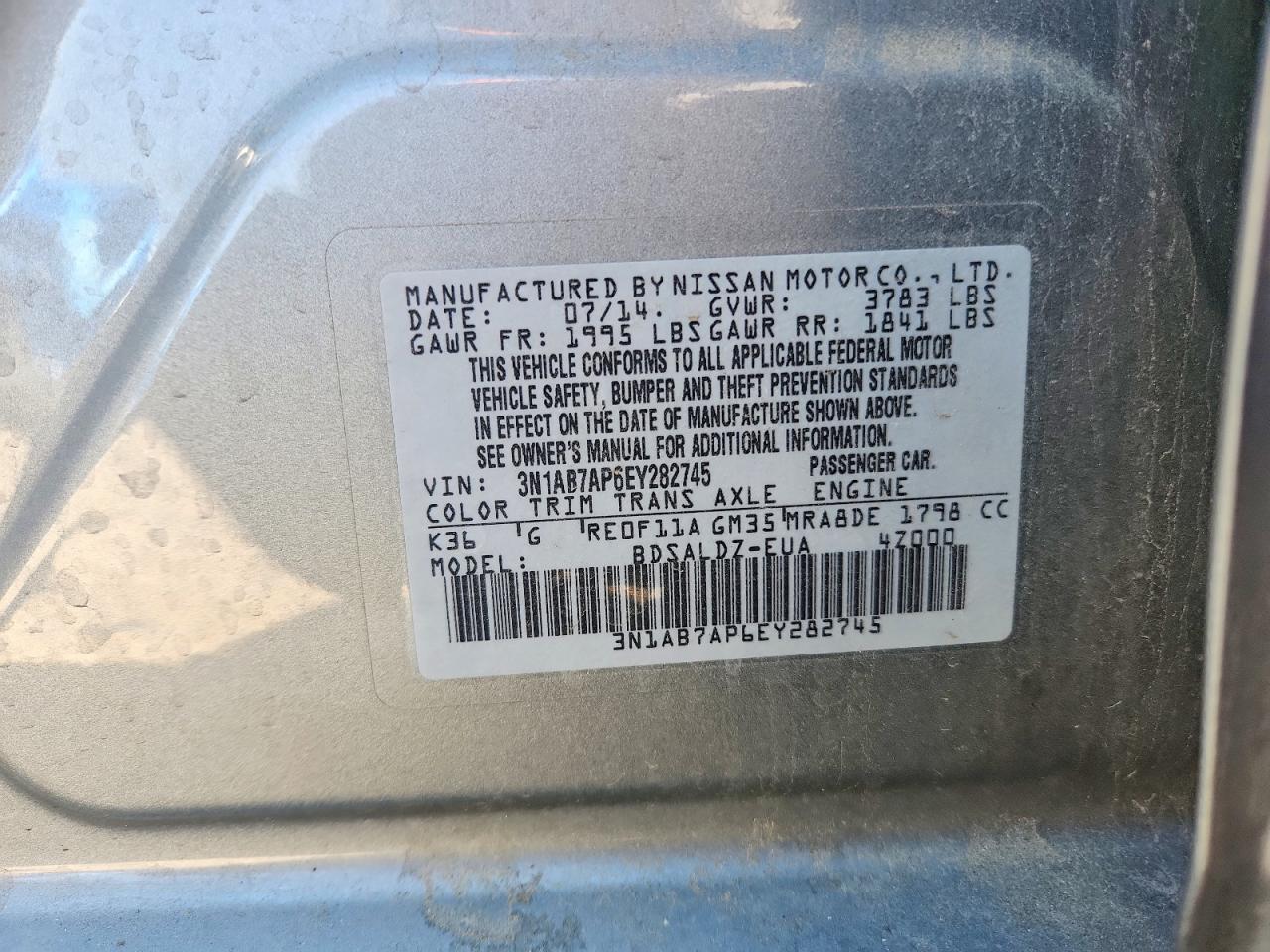 2014 Nissan Sentra Sv Silver vin: 3N1AB7AP6EY282745