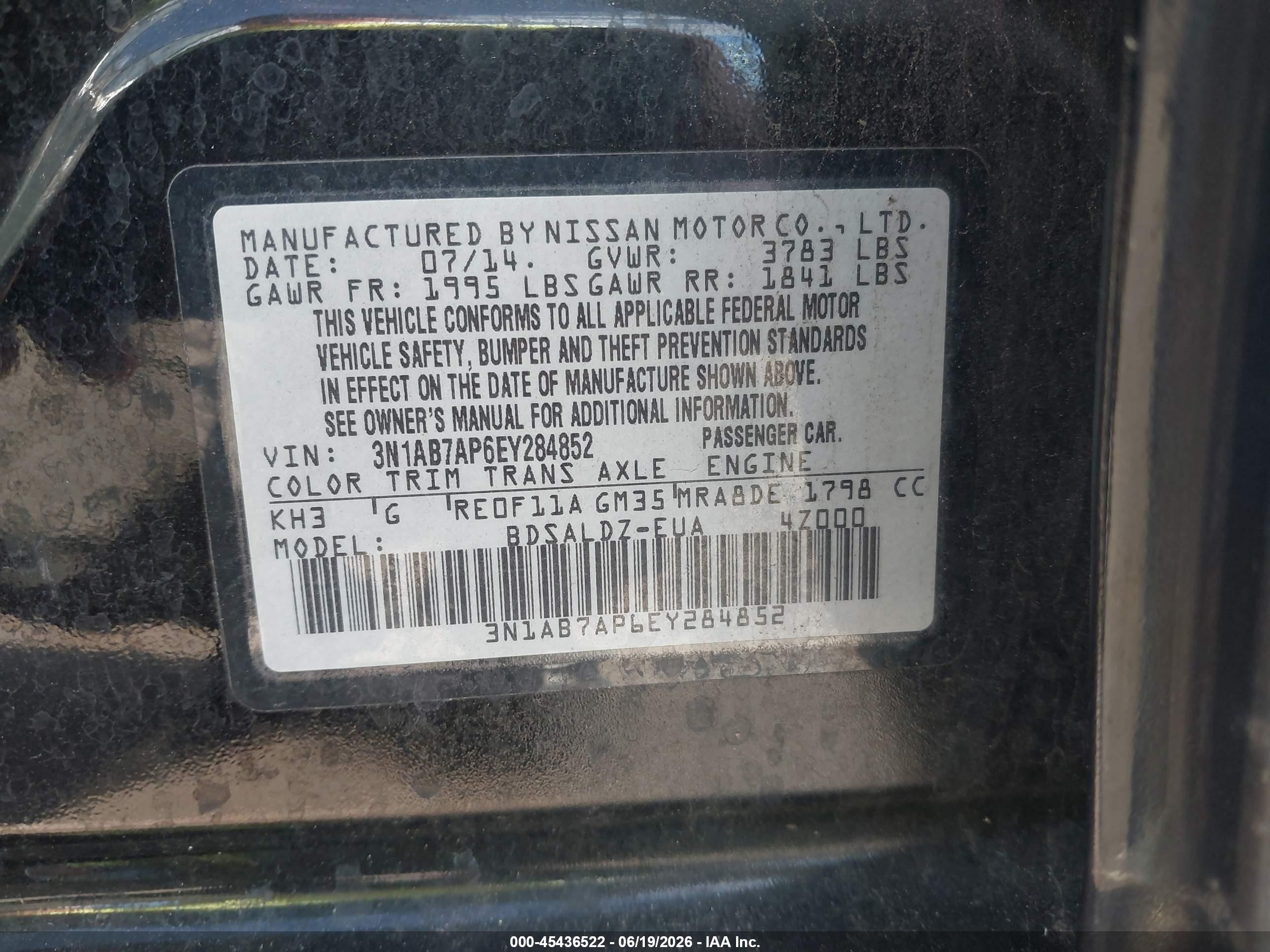 2014 Nissan Sentra Sv Black vin: 3N1AB7AP6EY284852