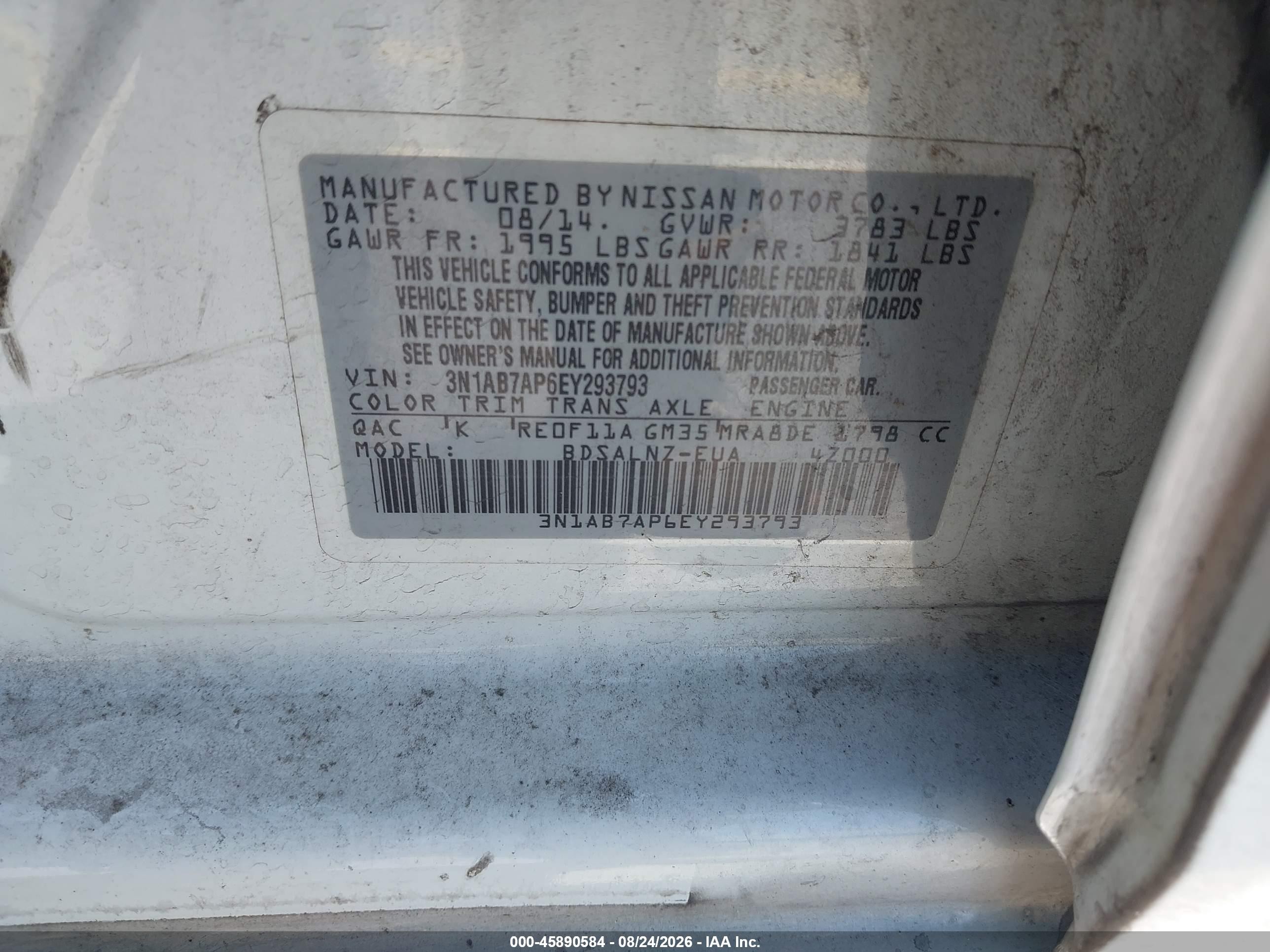 2014 Nissan Sentra Fe+ Sv White vin: 3N1AB7AP6EY293793