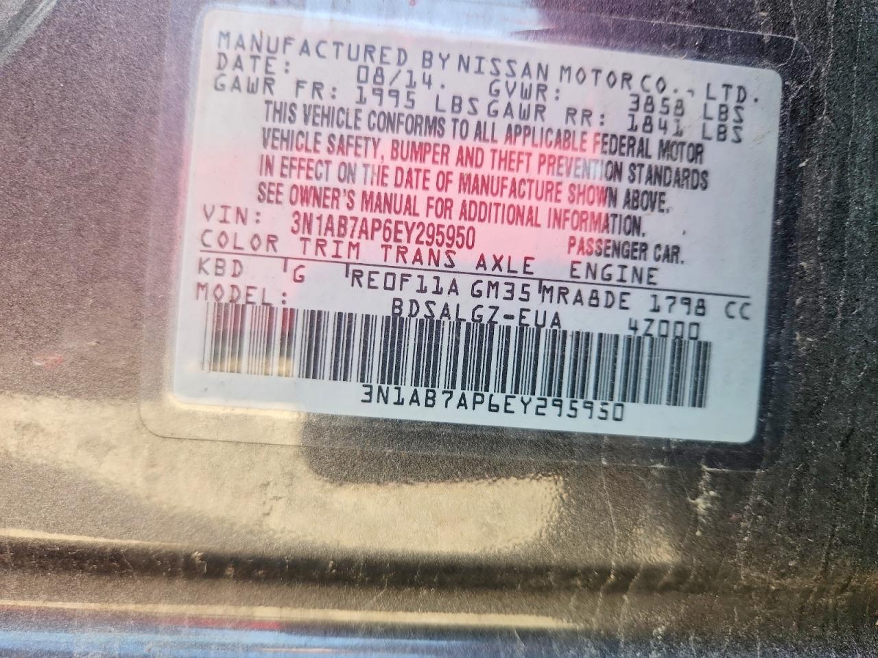 2014 Nissan Sentra Sl Gray vin: 3N1AB7AP6EY295950