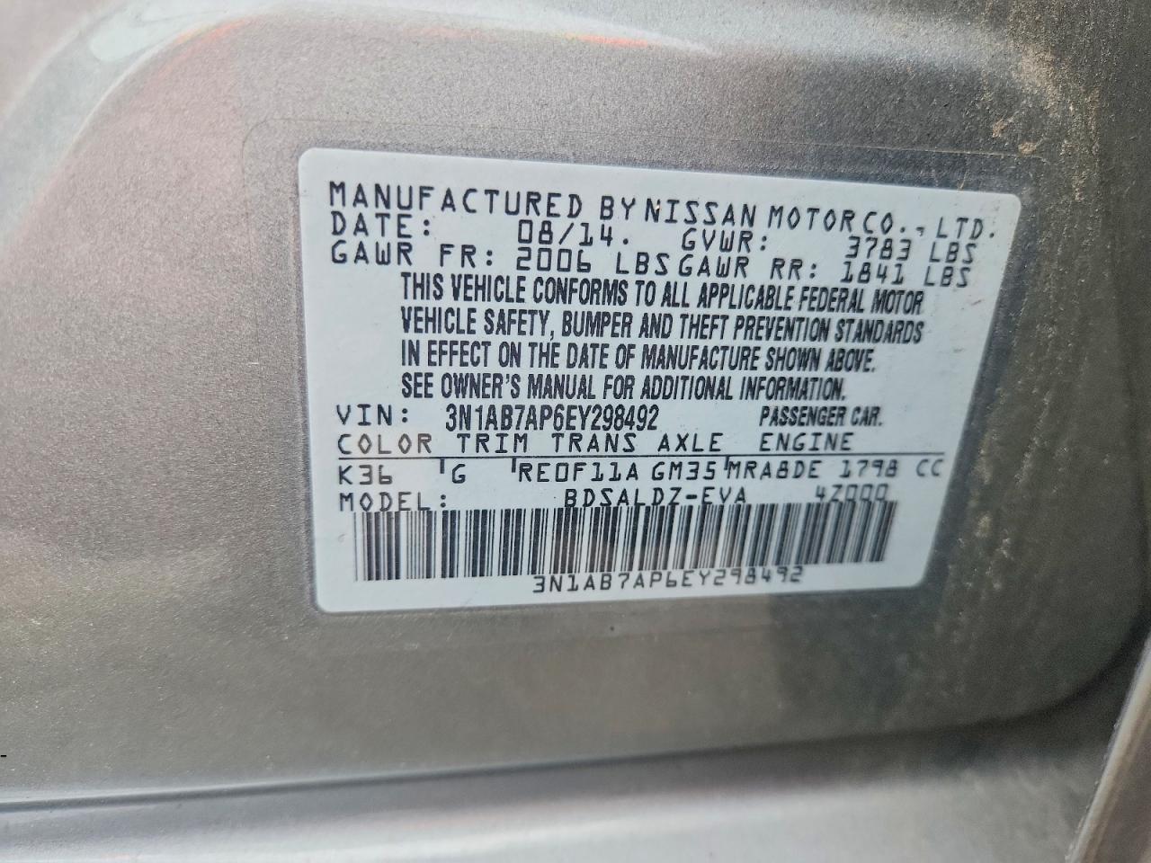 2014 Nissan Sentra Sv Gray vin: 3N1AB7AP6EY298492