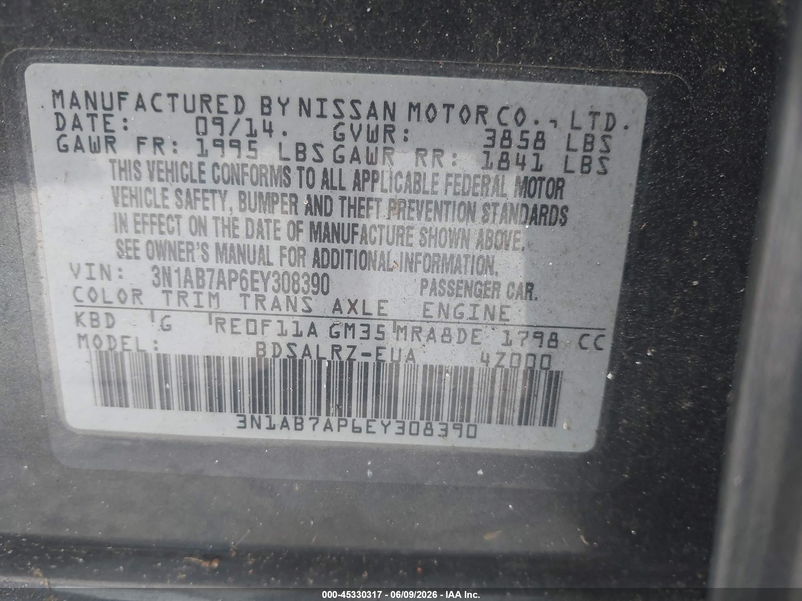 2014 Nissan Sentra Sr Gray vin: 3N1AB7AP6EY308390