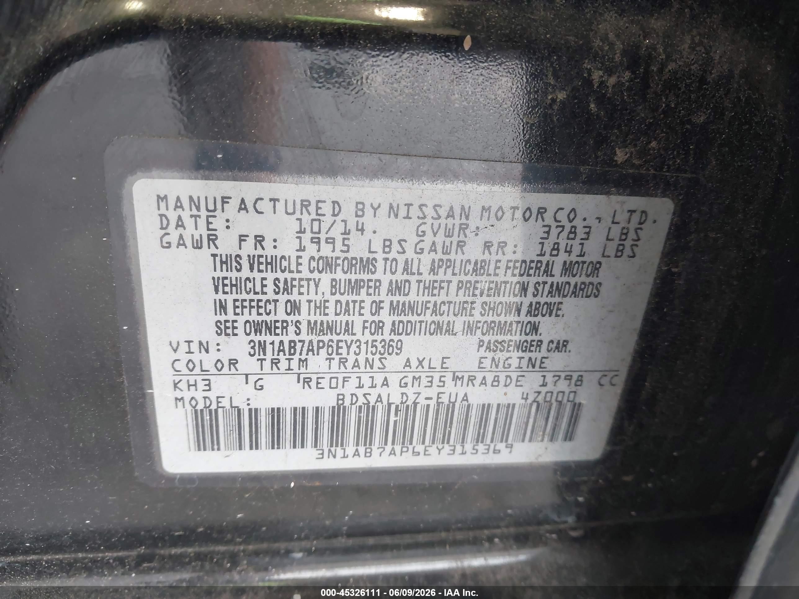 2014 Nissan Sentra Sv Black vin: 3N1AB7AP6EY315369