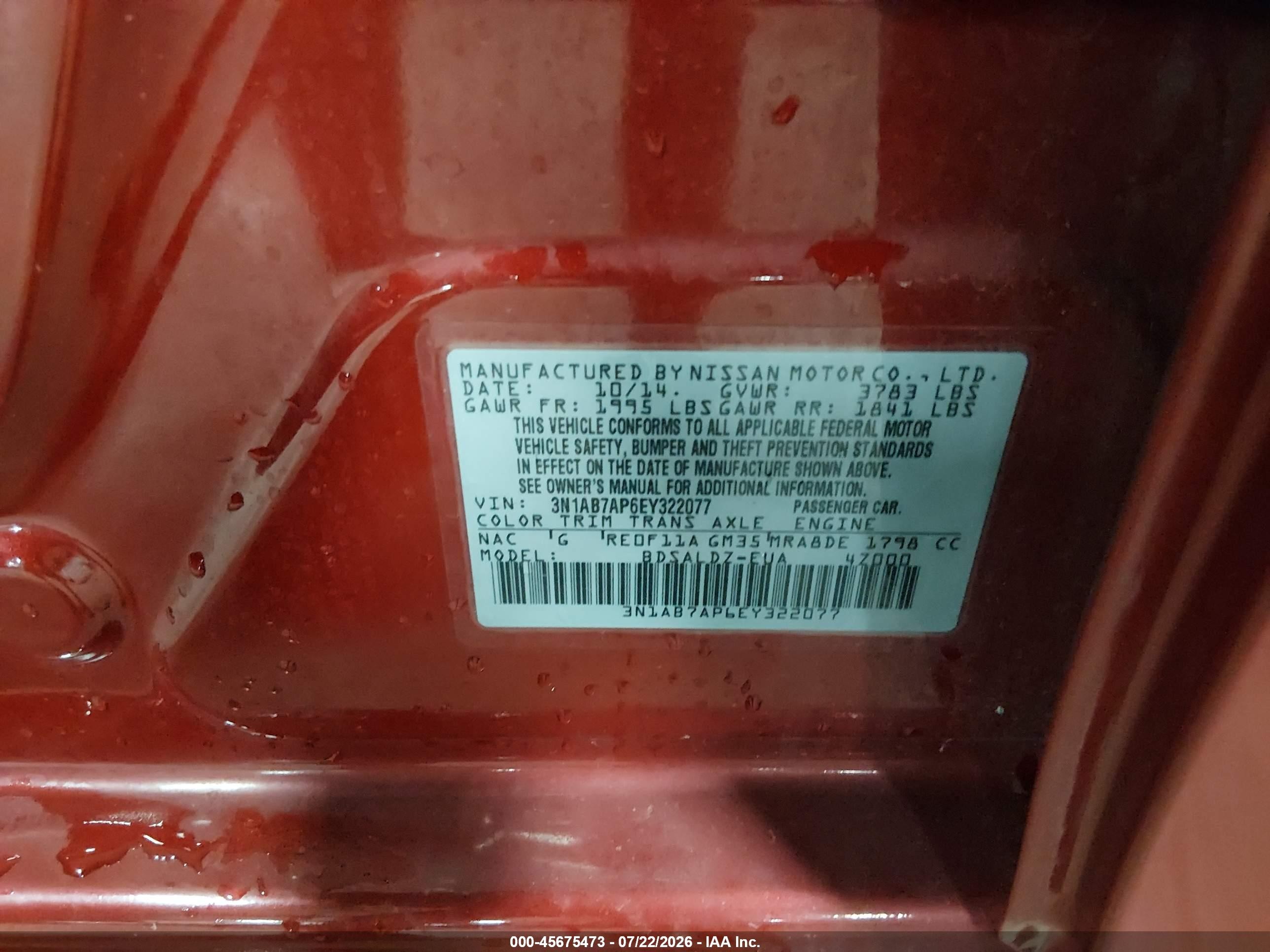 2014 Nissan Sentra Sv Red vin: 3N1AB7AP6EY322077