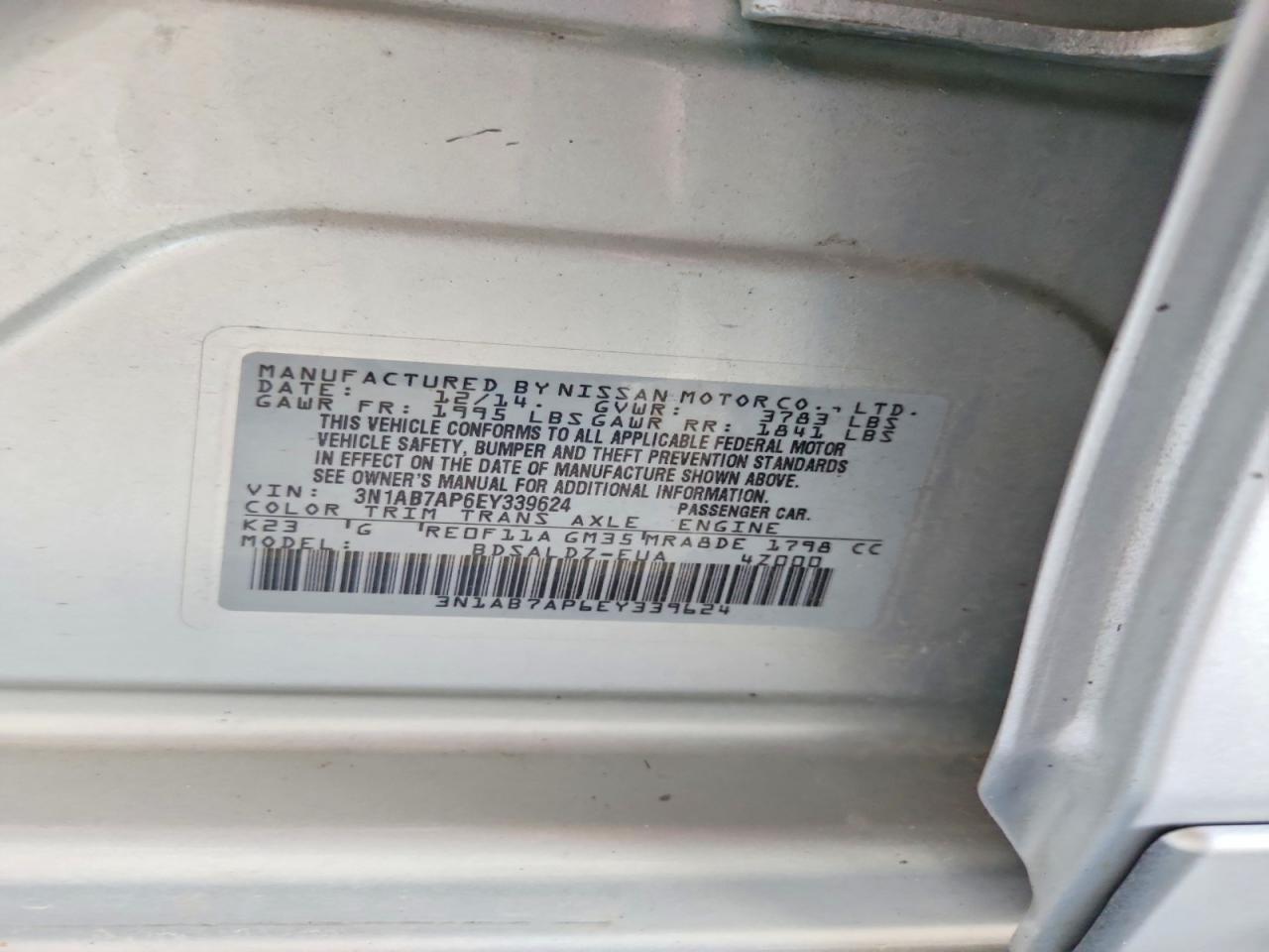 2014 Nissan Sentra Sv Silver vin: 3N1AB7AP6EY339624