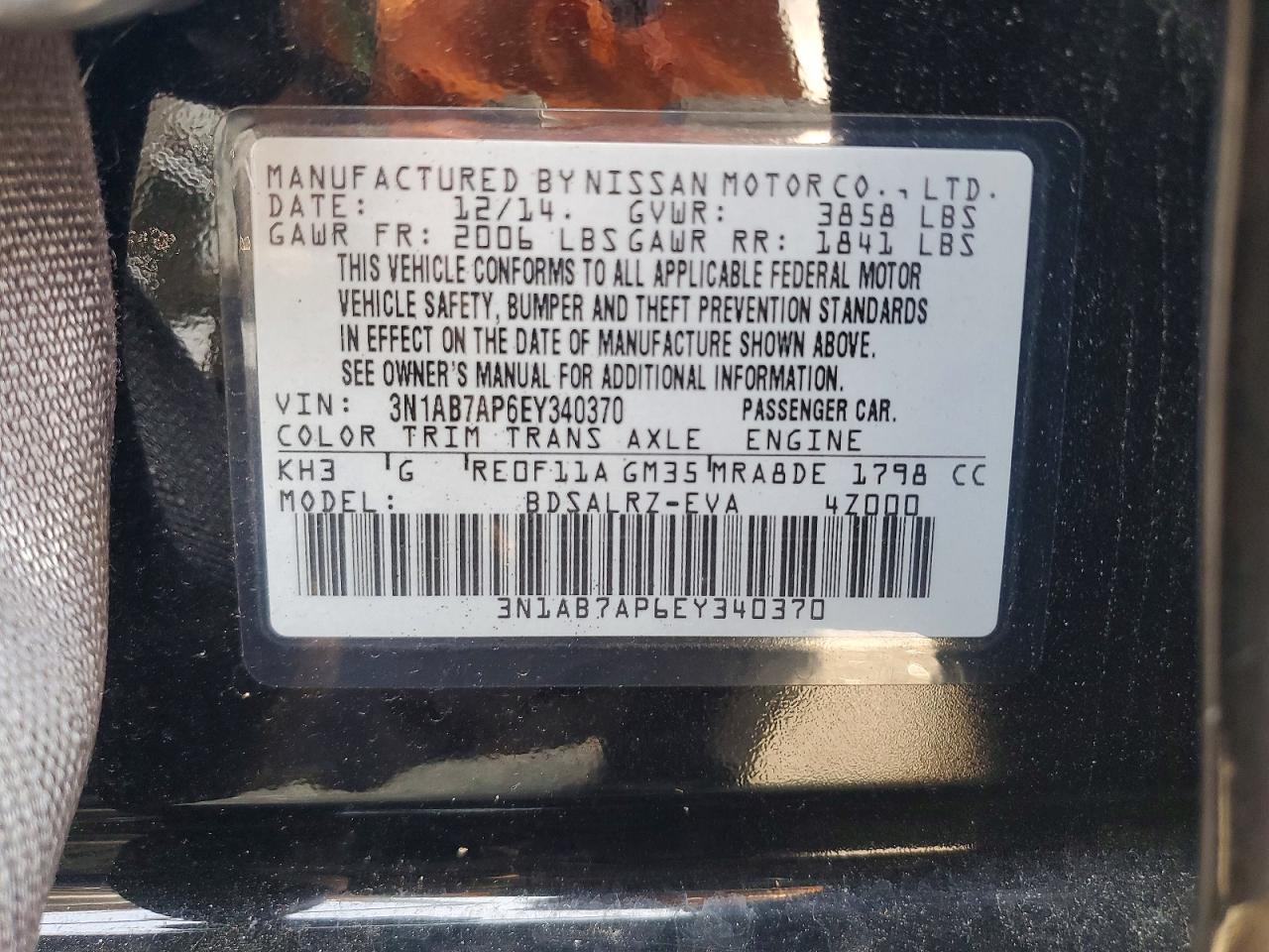 2014 Nissan Sentra Sr Black vin: 3N1AB7AP6EY340370